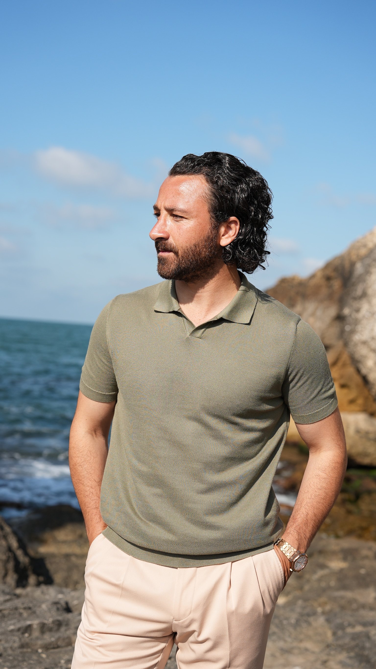 Erkek Tişört Slim Fit Spor Polo Yaka - Haki
