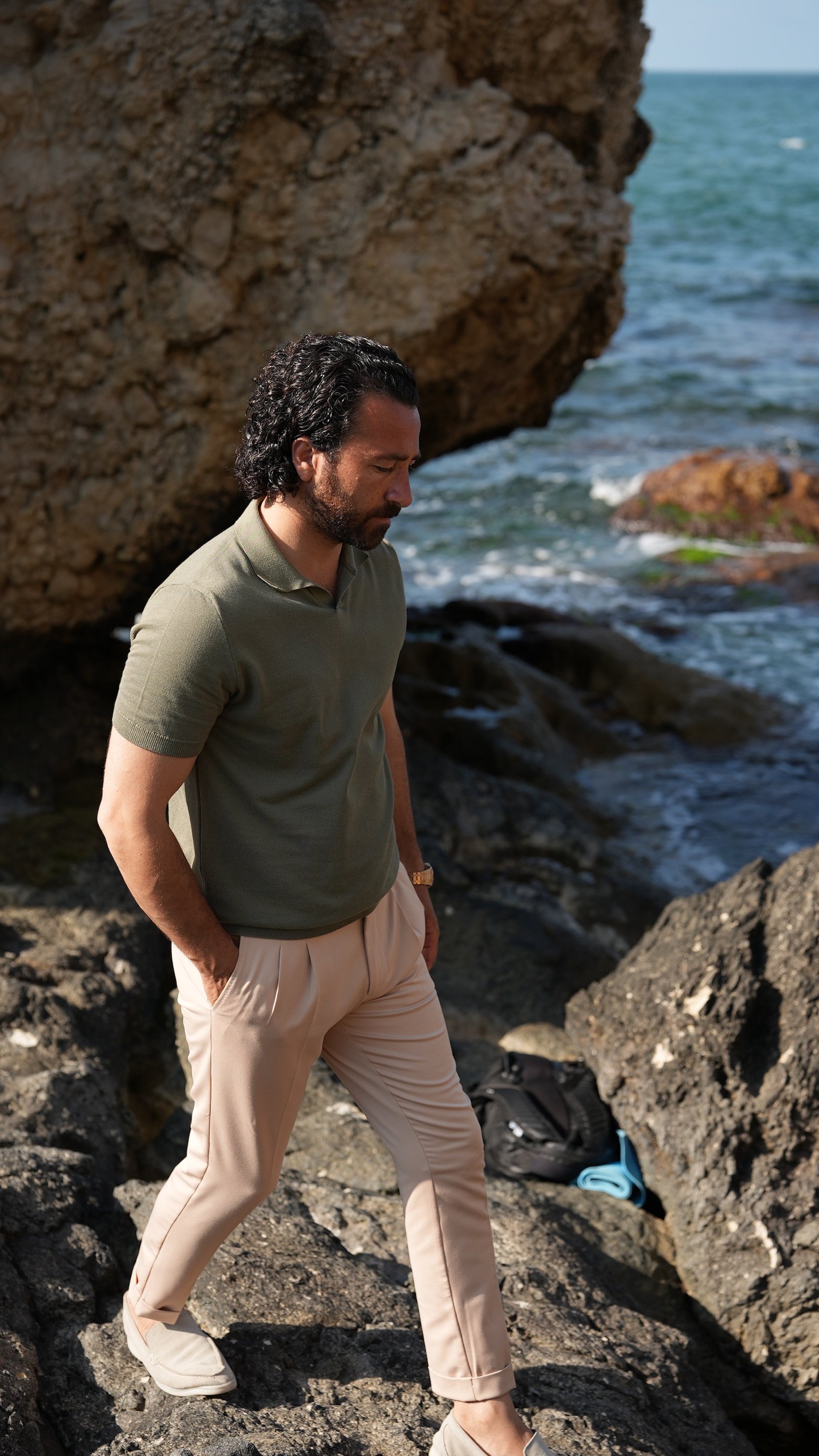 Erkek Tişört Slim Fit Spor Polo Yaka - Haki