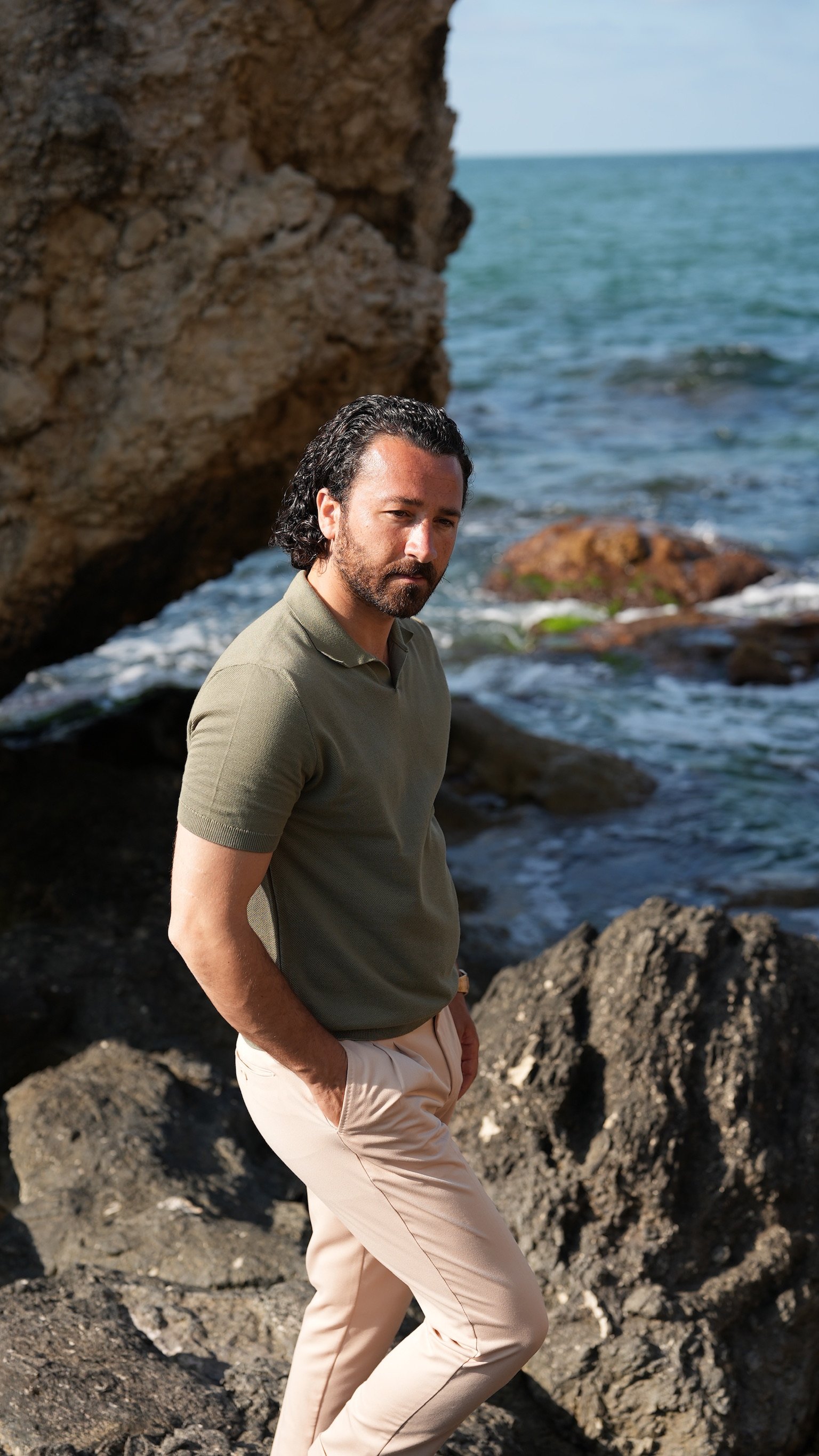 Erkek Tişört Slim Fit Spor Polo Yaka - Haki
