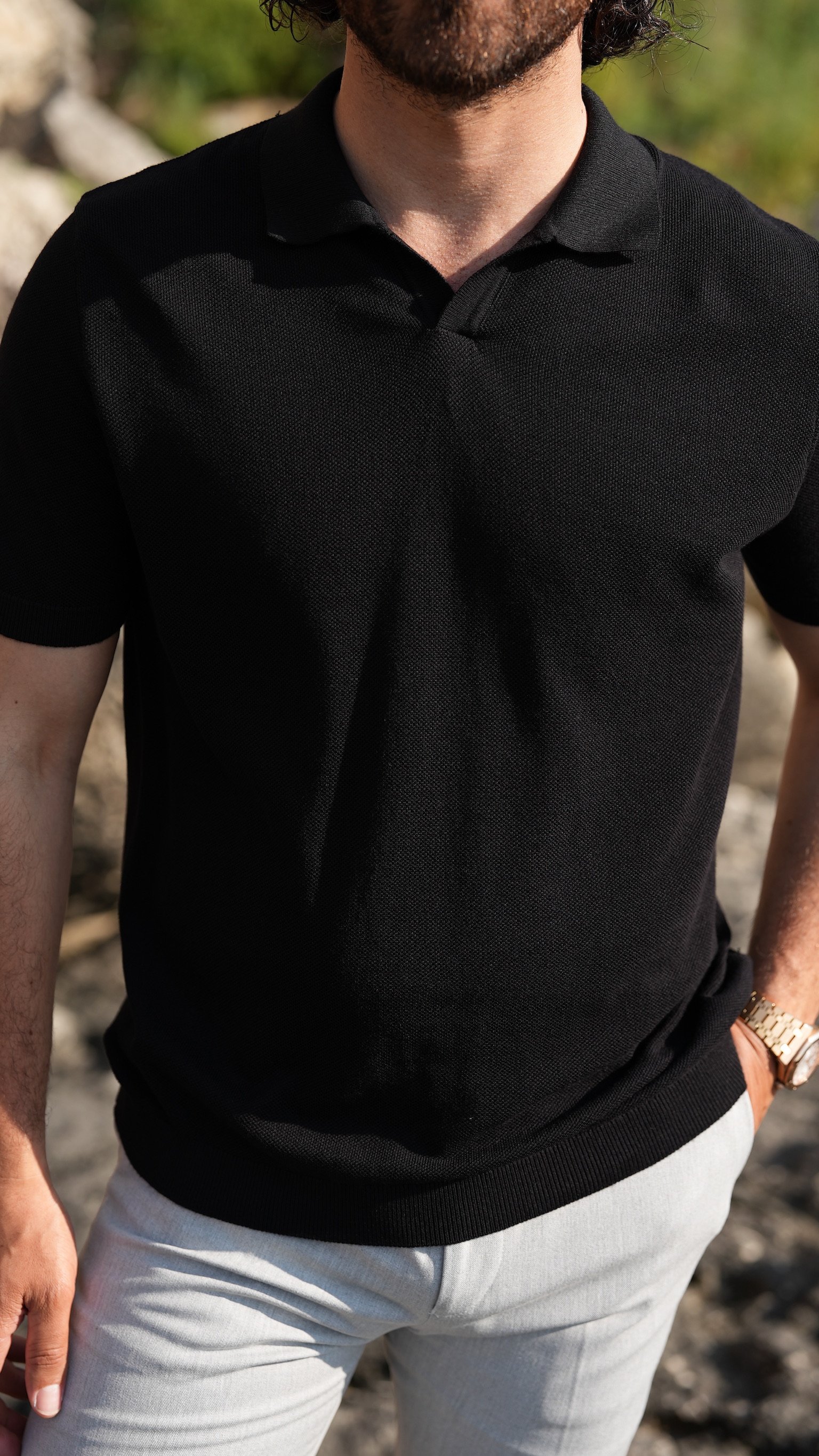 Erkek Tişört Slim Fit Spor Polo Yaka - Siyah