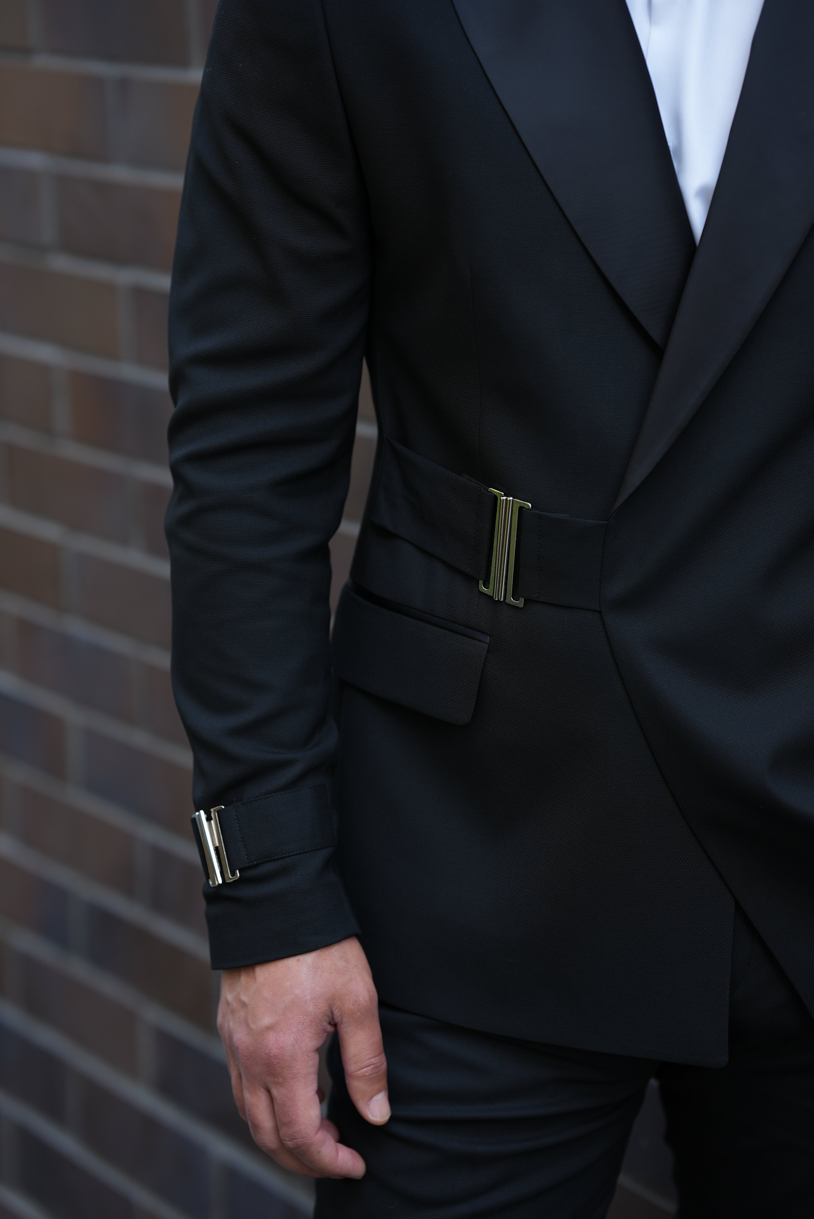 Erkek Tokalı Kruvaze Damatlık Slim fit İtalyan Stil Ceket Pantolon Papyon - Siyah