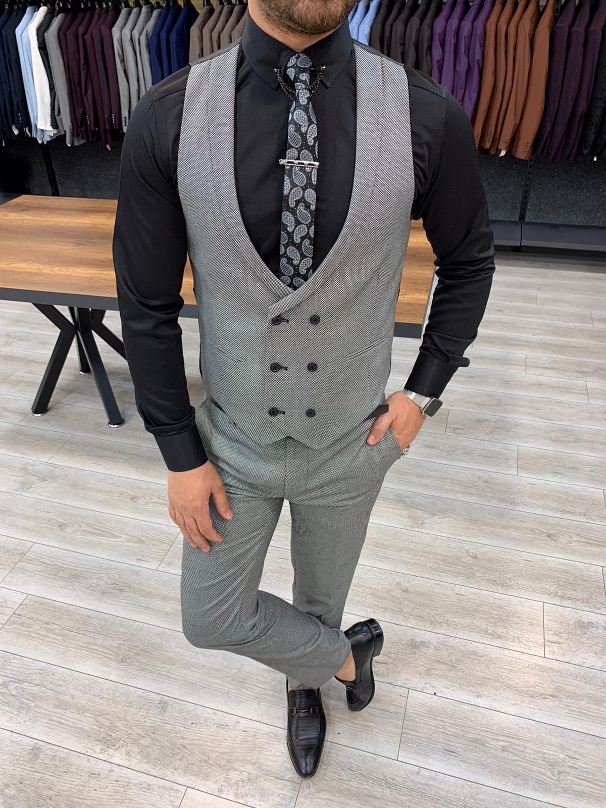 Italian Style Suit Jacket Vest Pants - Gri