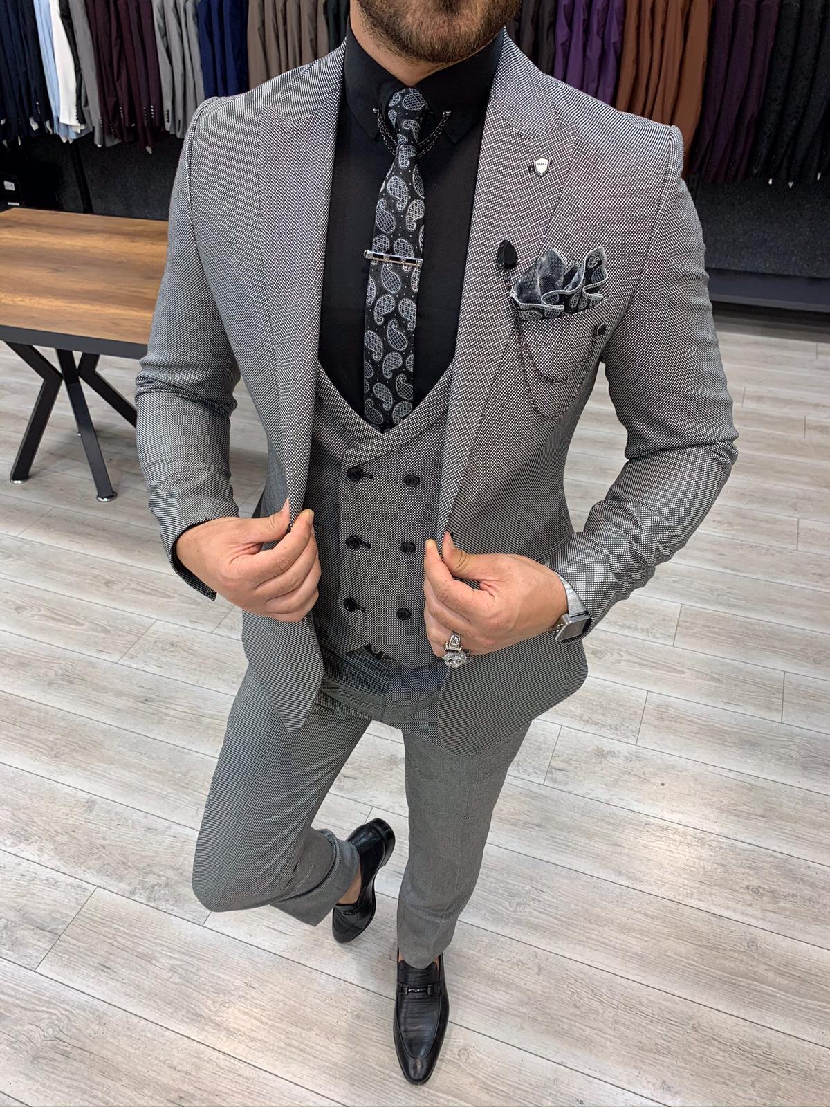 Italian Style Suit Jacket Vest Pants - Gri