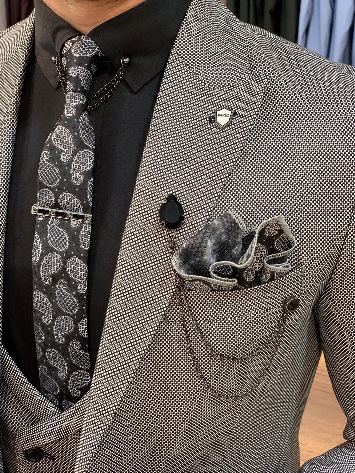 Italian Style Suit Jacket Vest Pants - Gri