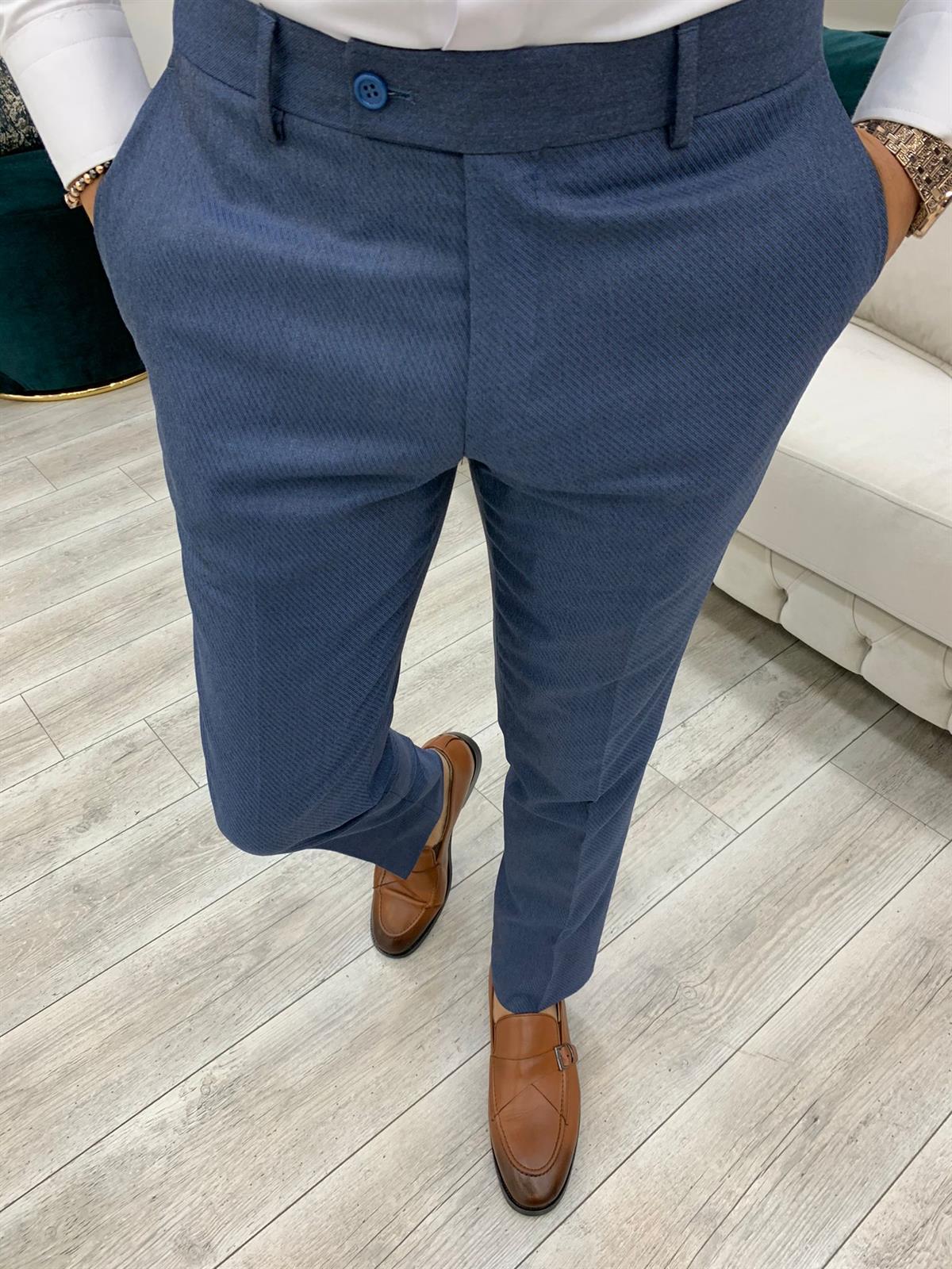 İtalyan Stil Kruvaze Takım Elbise Ceket Pantolon - Mavi