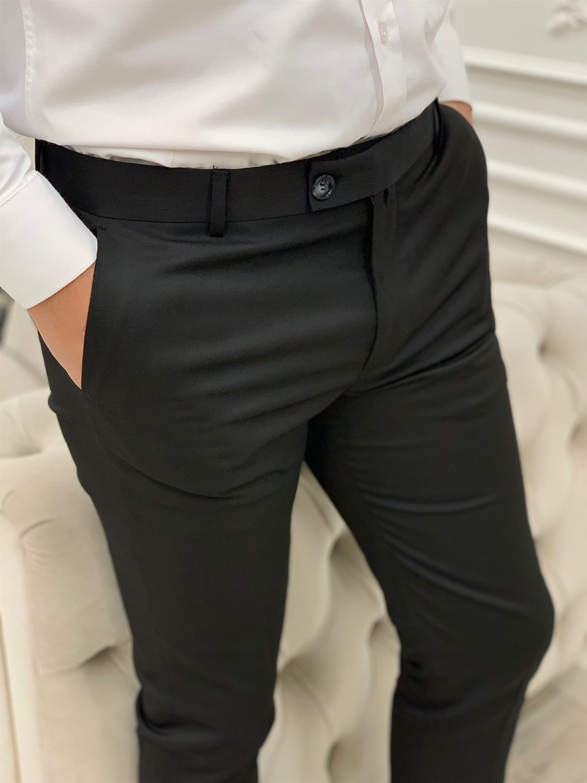 İtalyan Stil Slim Fit Pantolon - Siyah