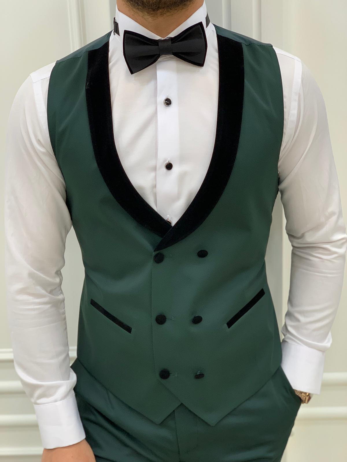 Italian Style Tuxedo Jacket Vest Pants Bow Tie - Green
