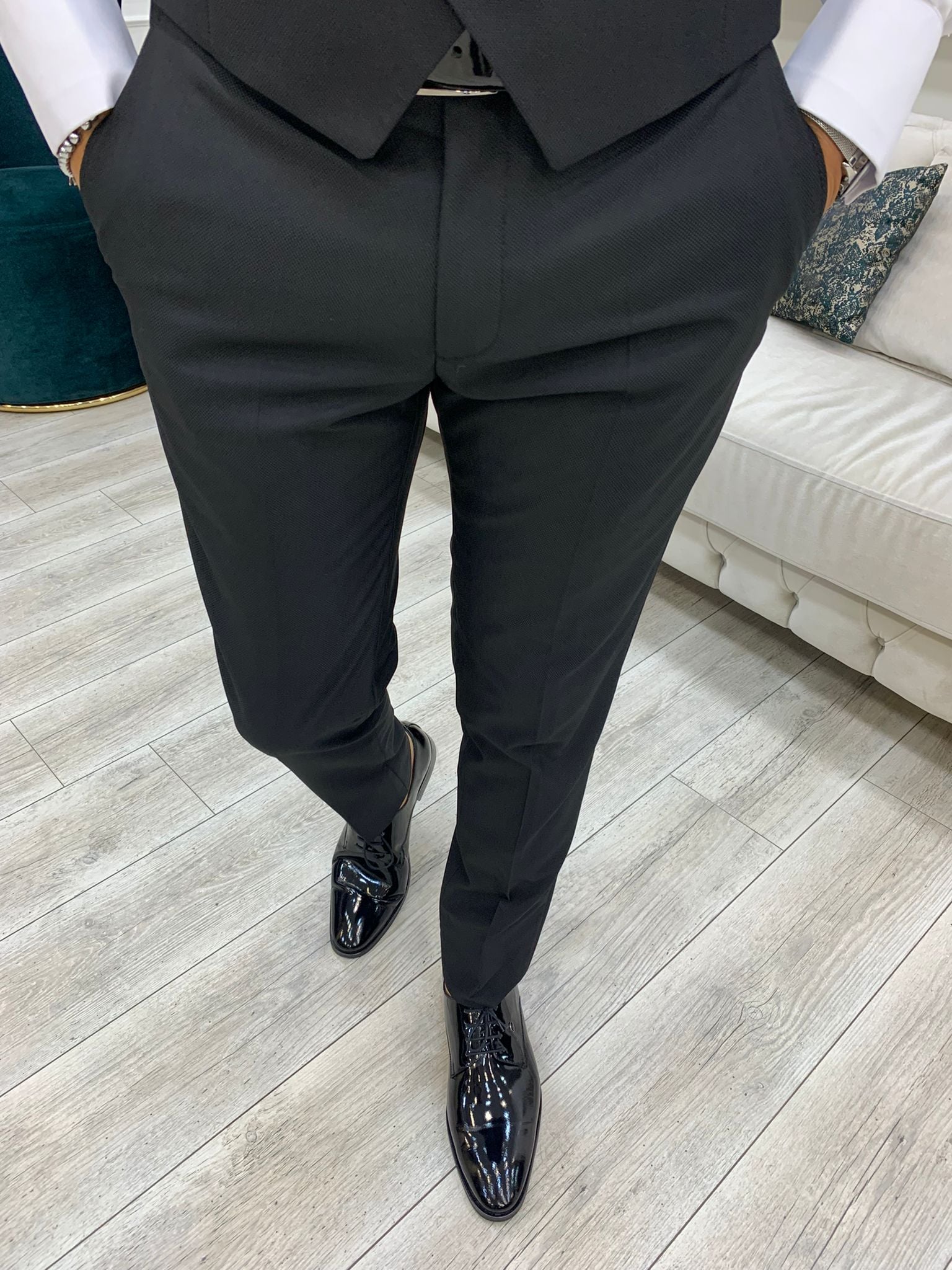 İtalyan Stil Smokin Ceket Yelek Pantolon Papyon - Siyah