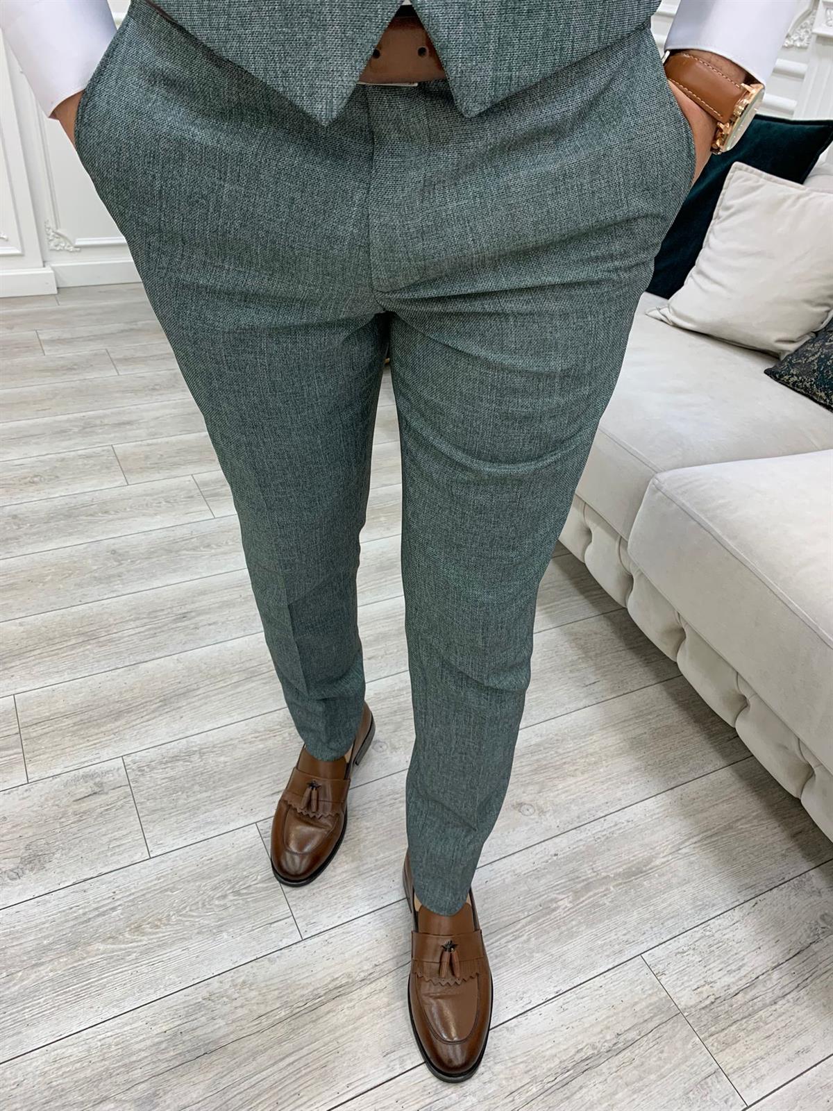 İtalyan Stil Takım Elbise Ceket Yelek Pantolon - Yeşil