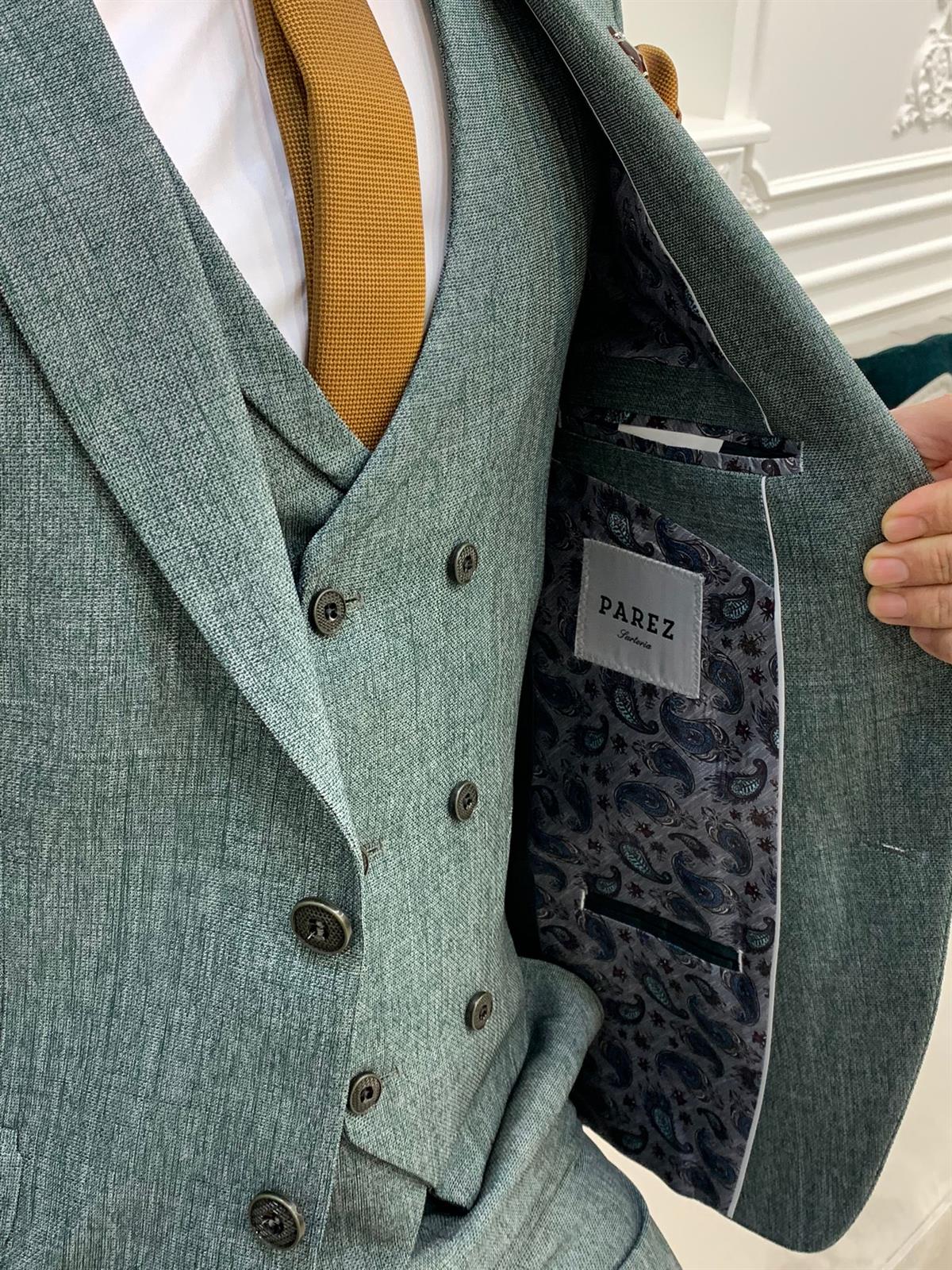 İtalyan Stil Takım Elbise Ceket Yelek Pantolon - Yeşil