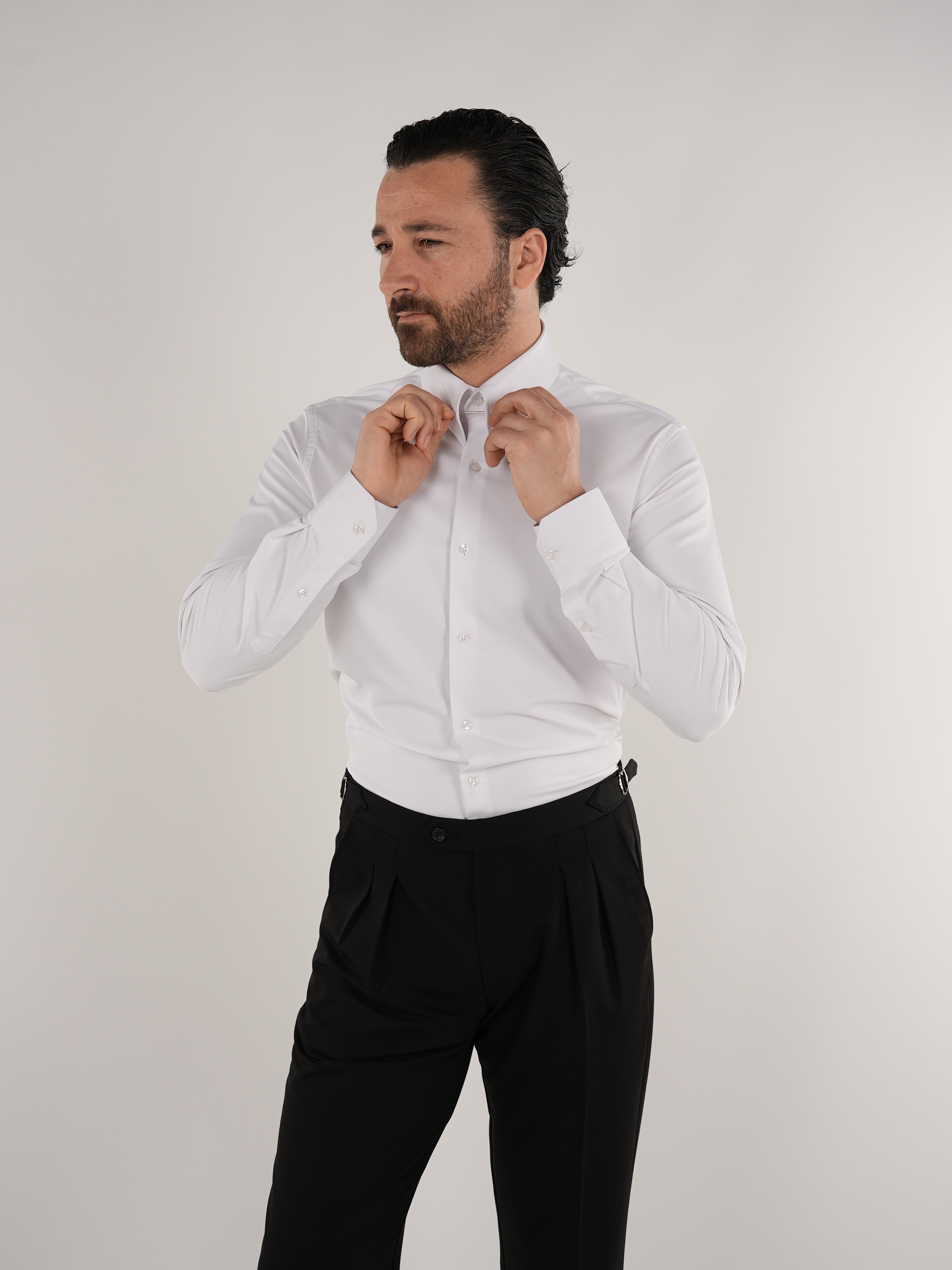 PAREZ Slim Fit İğne Yaka Gömlek-Beyaz