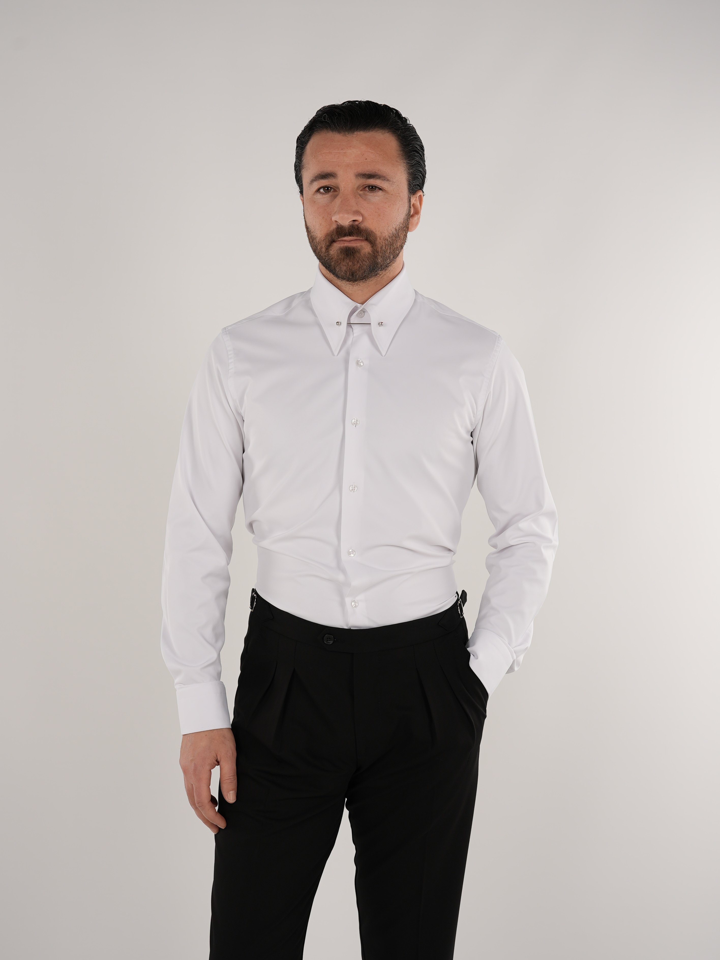 PAREZ Slim Fit İğne Yaka Gömlek-Beyaz