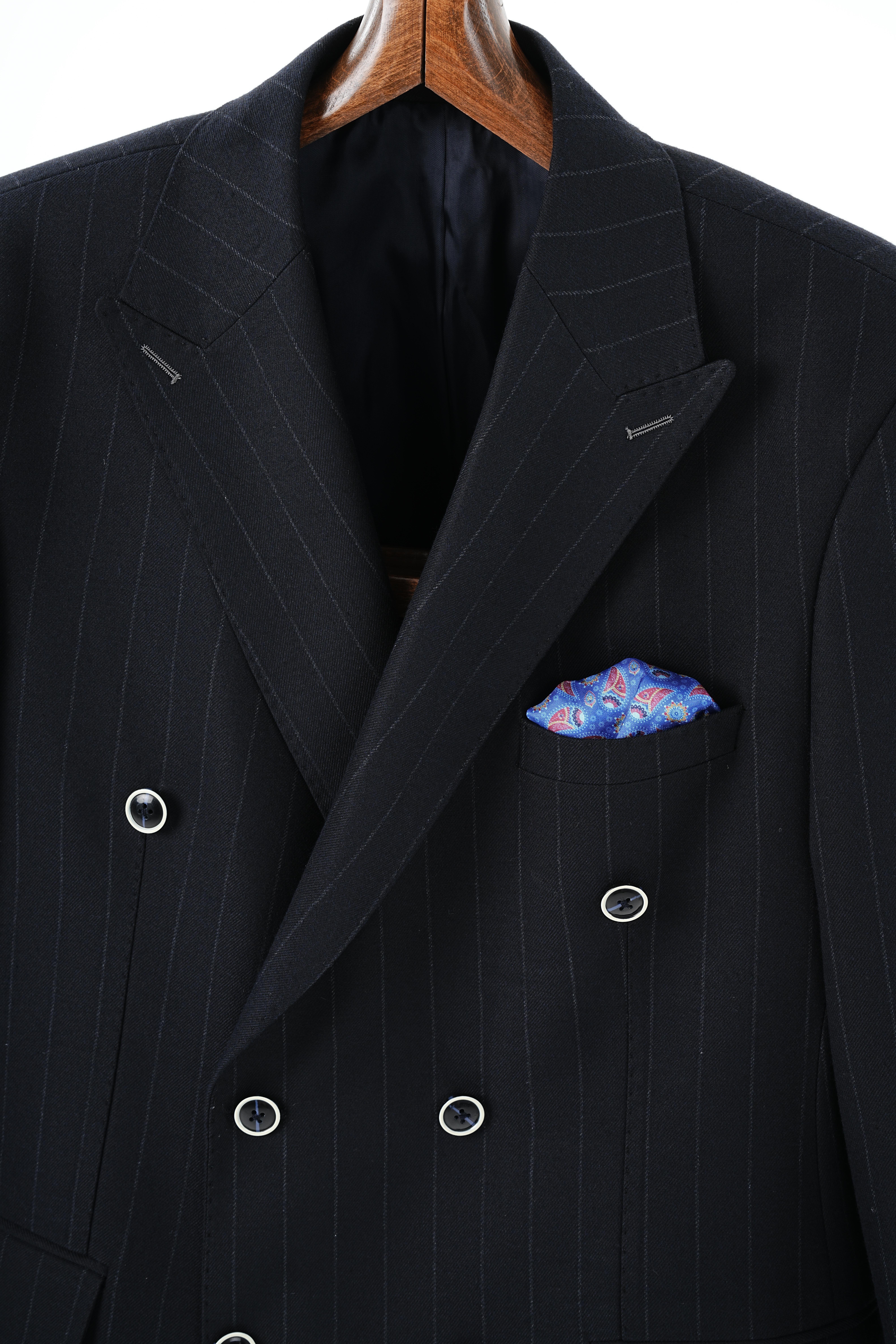Premium Erkek  Kruvaze Takım Elbise Slim Fit İtalyan Stil Punto Dikişli Ceket Pantolon-Lacivert