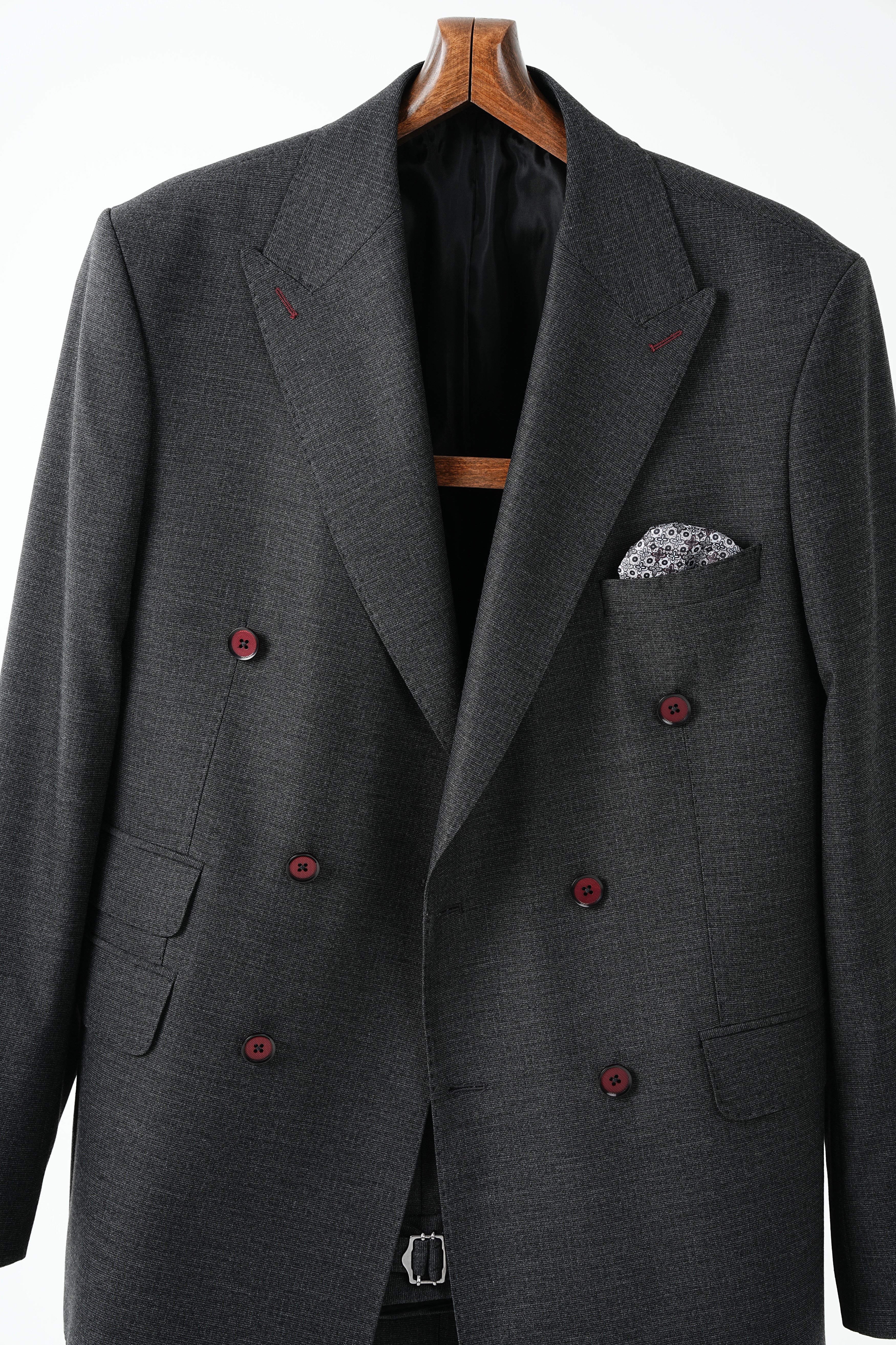 Premium Erkek Kruvaze Takım Elbise Slim Fit İtalyan Stil Punto Dikişli Ceket Pantolon - Füme