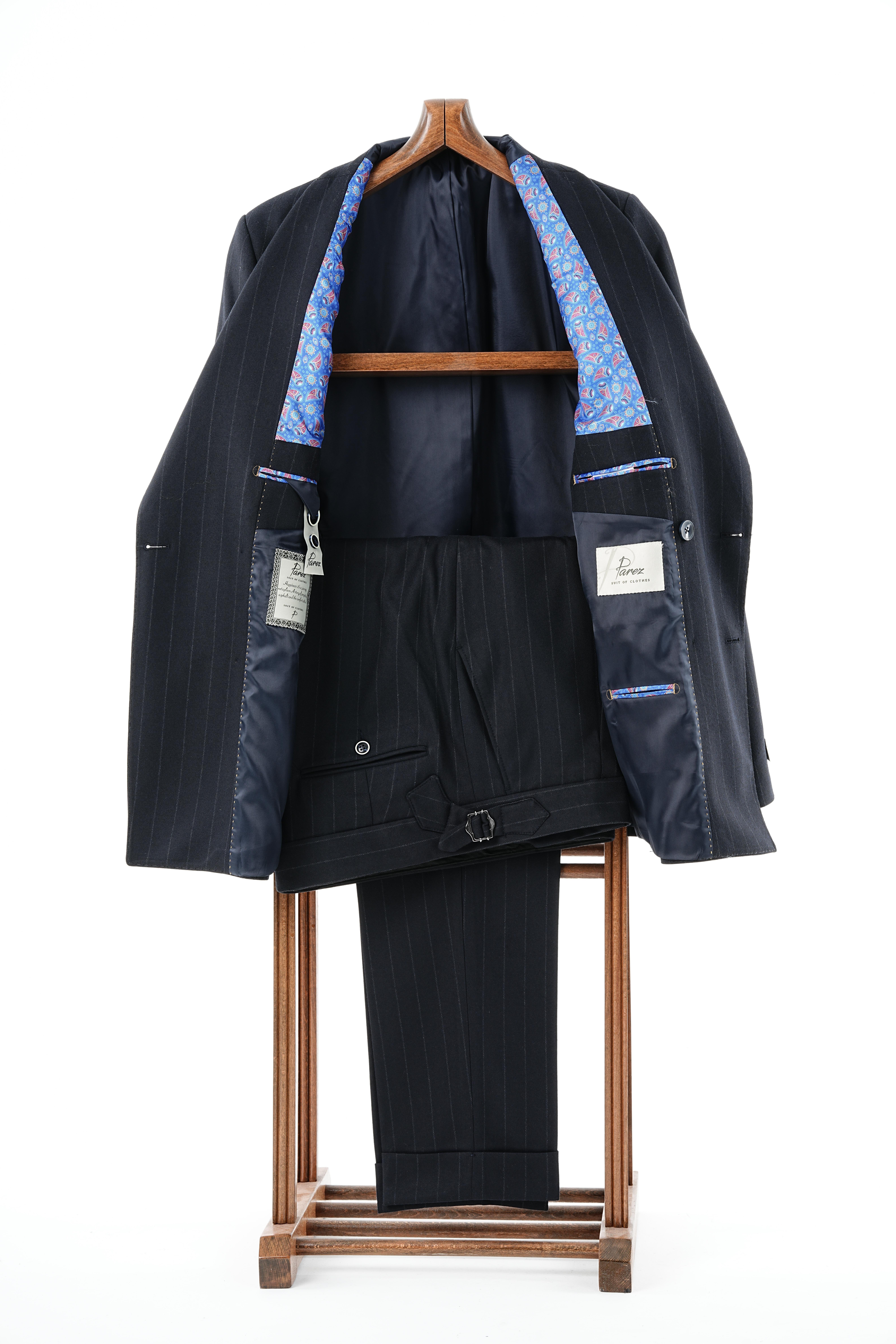 Premium Erkek  Kruvaze Takım Elbise Slim Fit İtalyan Stil Punto Dikişli Ceket Pantolon-Lacivert