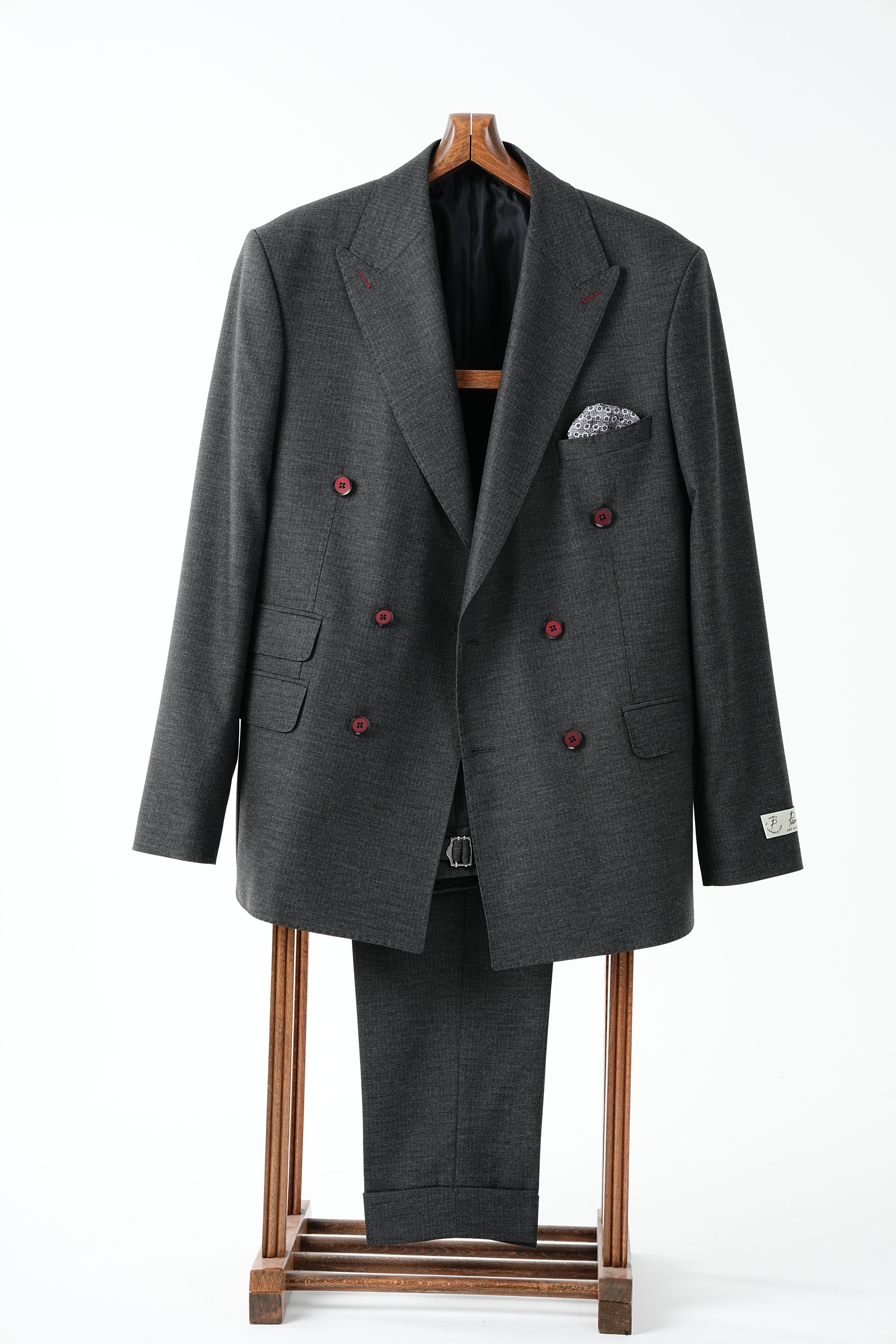 Premium Erkek Kruvaze Takım Elbise Slim Fit İtalyan Stil Punto Dikişli Ceket Pantolon - Füme