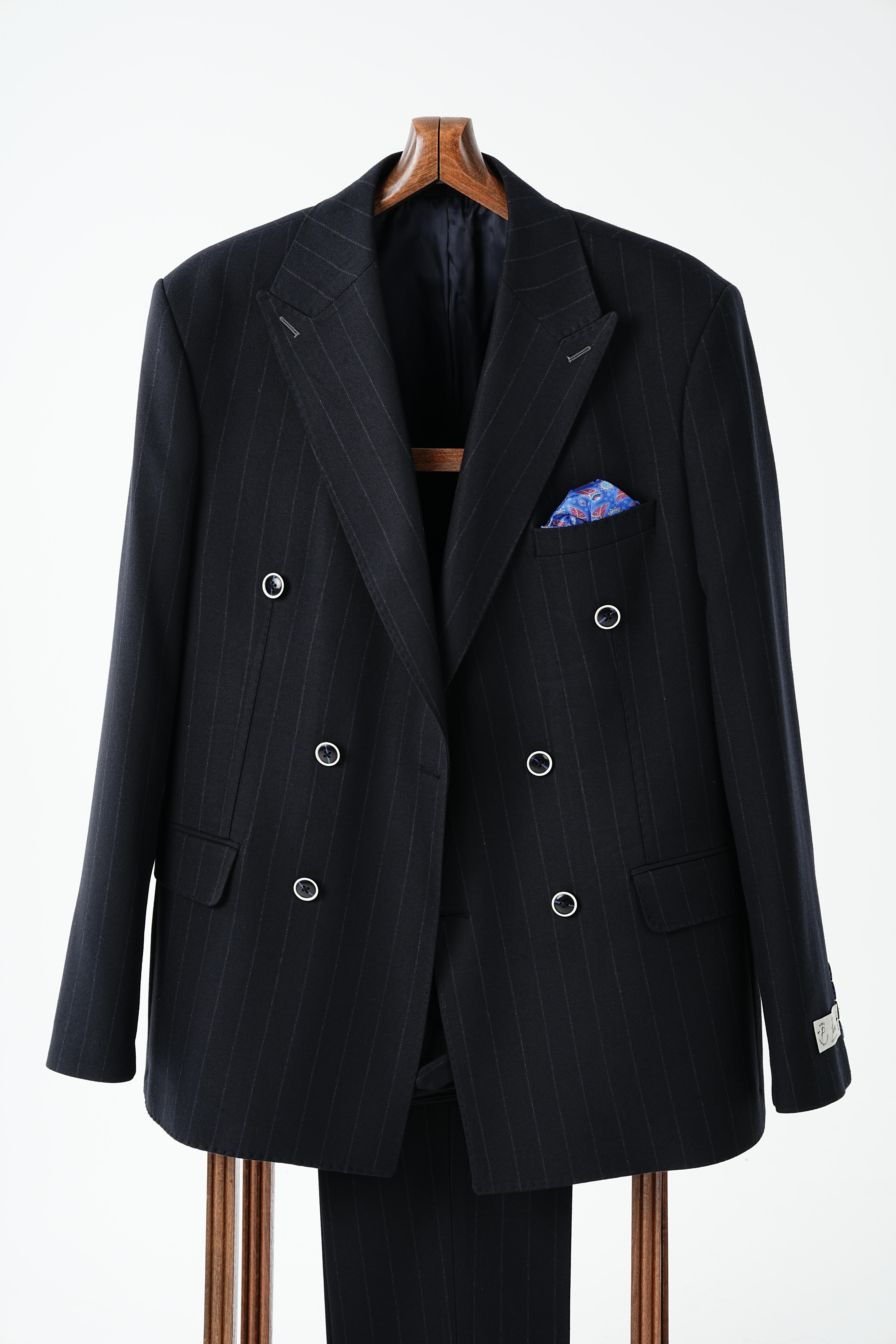 Premium Erkek  Kruvaze Takım Elbise Slim Fit İtalyan Stil Punto Dikişli Ceket Pantolon-Lacivert