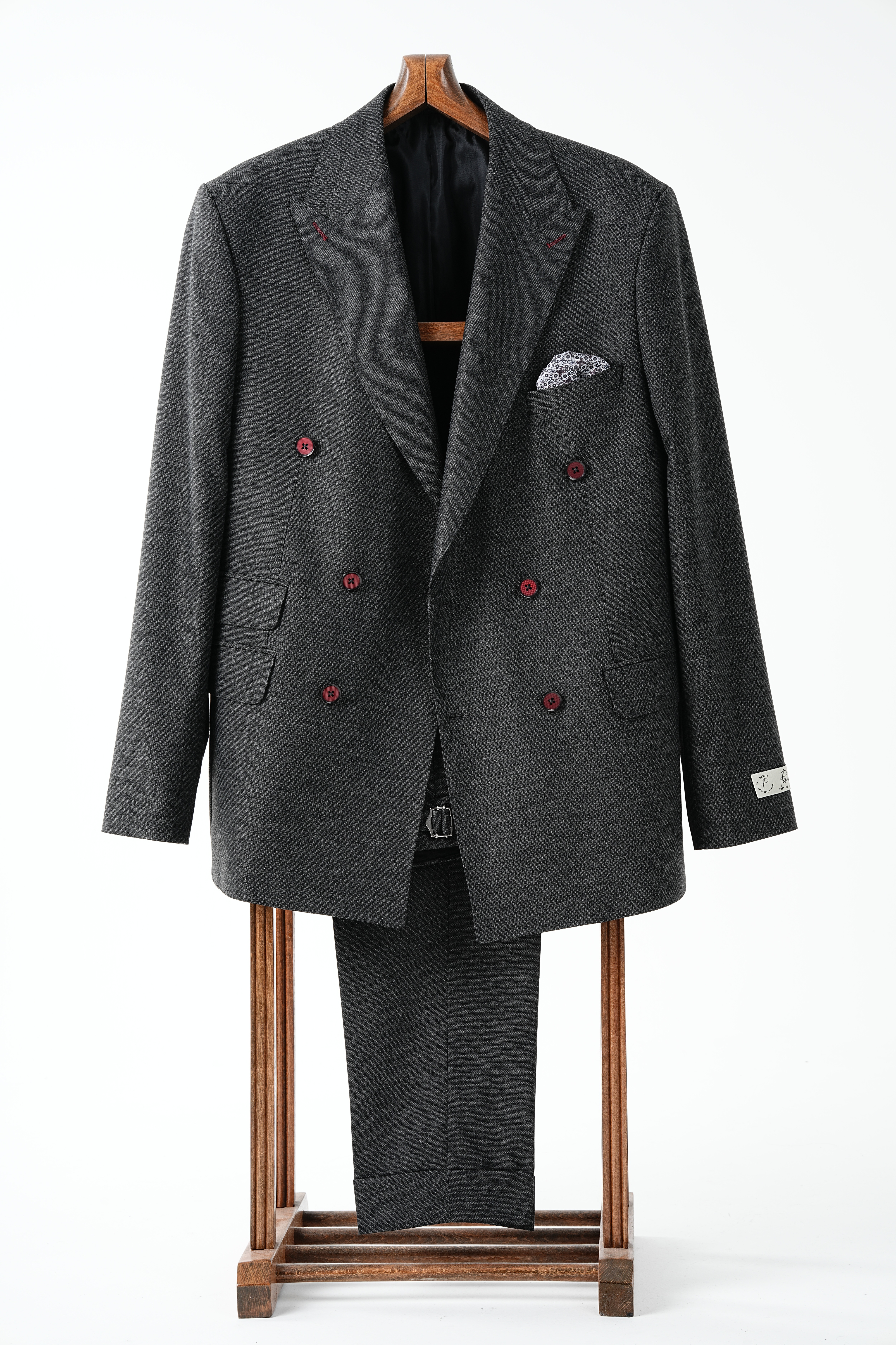 Premium Erkek Kruvaze Takım Elbise Slim Fit İtalyan Stil Punto Dikişli Ceket Pantolon - Füme