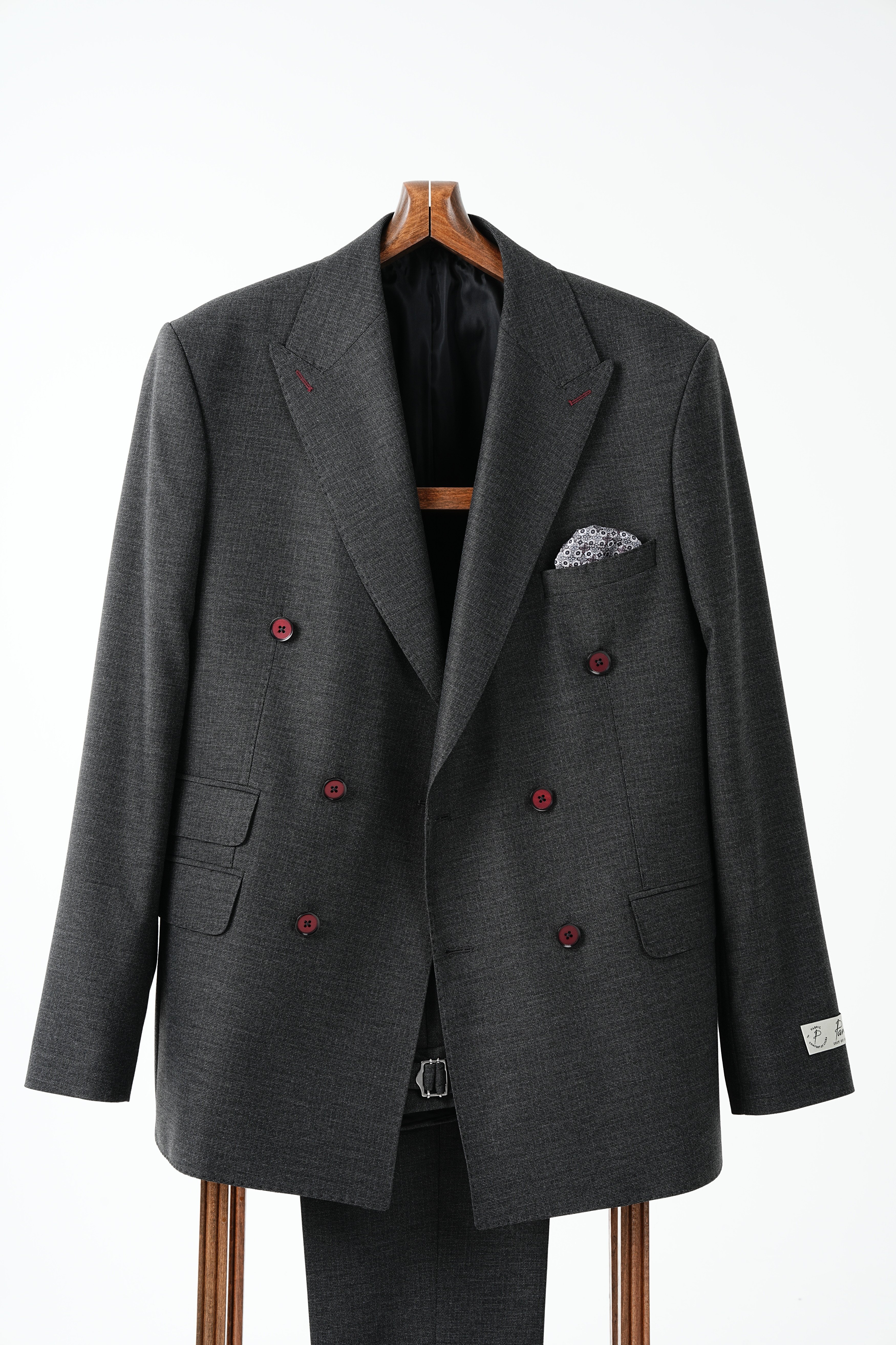 Premium Erkek Kruvaze Takım Elbise Slim Fit İtalyan Stil Punto Dikişli Ceket Pantolon - Füme