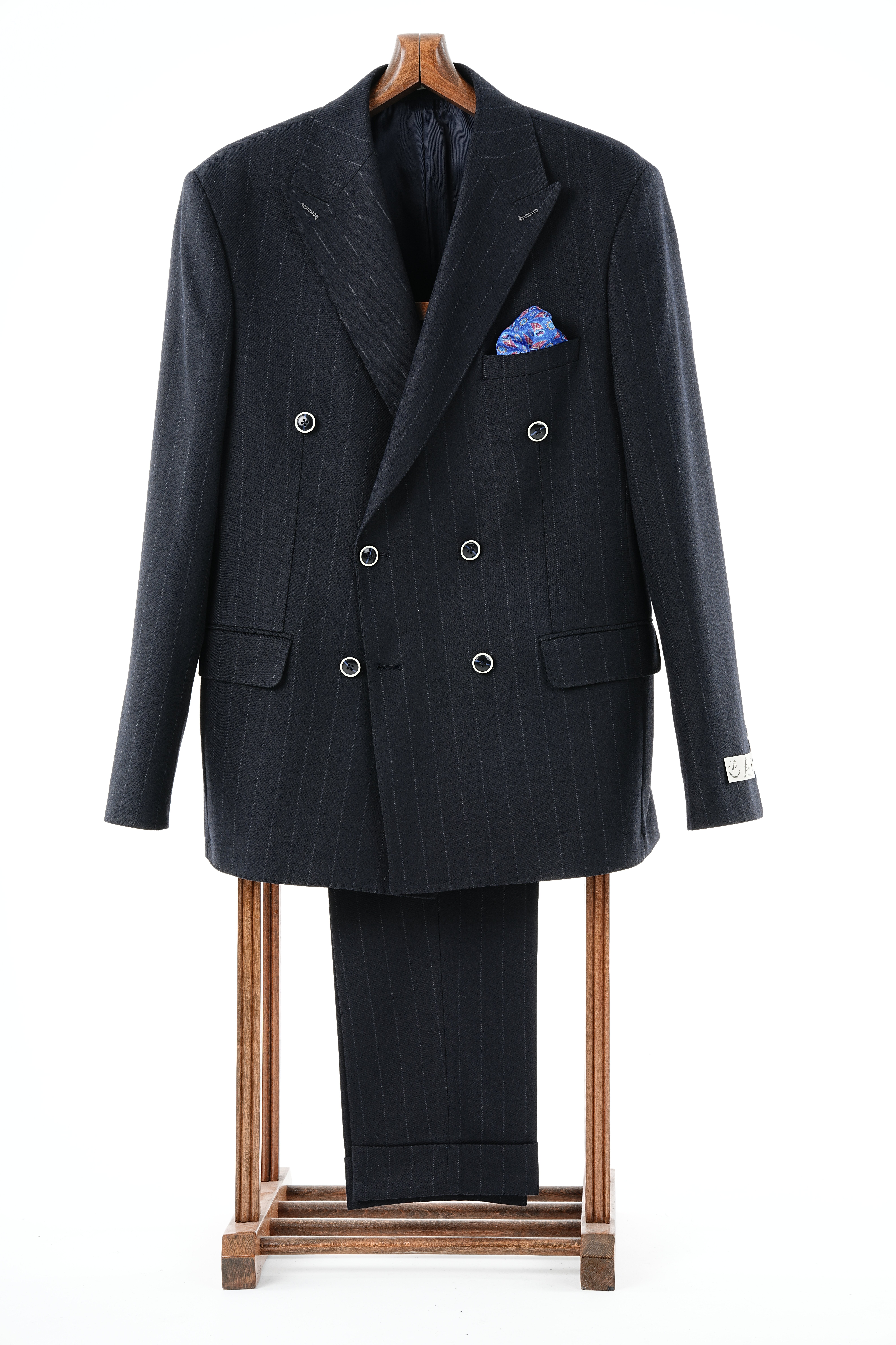 Premium Erkek  Kruvaze Takım Elbise Slim Fit İtalyan Stil Punto Dikişli Ceket Pantolon-Lacivert