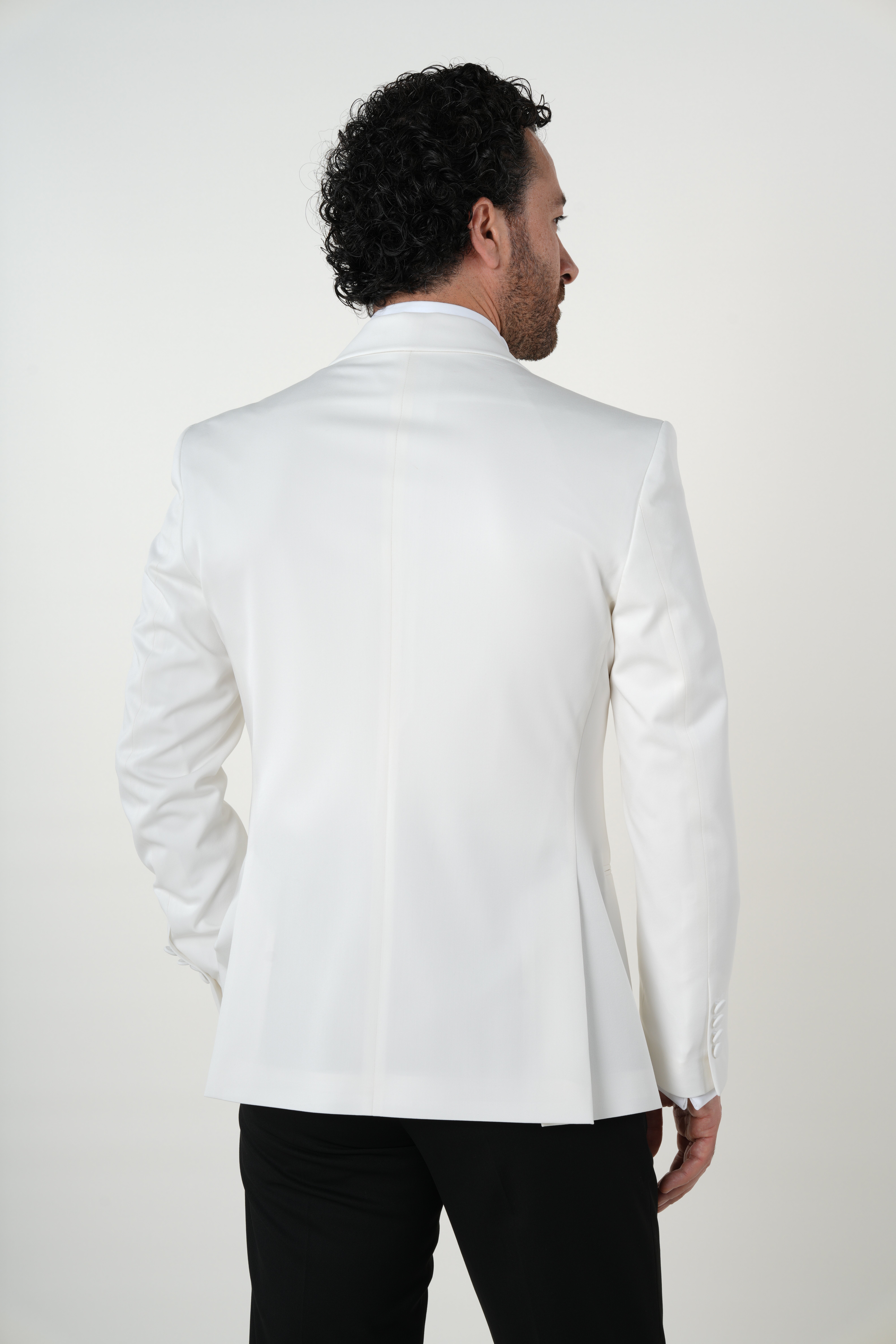 Premium Erkek Slim Fit İtalyan Stil  Smokin Şal Yaka Damatlık Ceket Pantolon Papyon-Beyaz