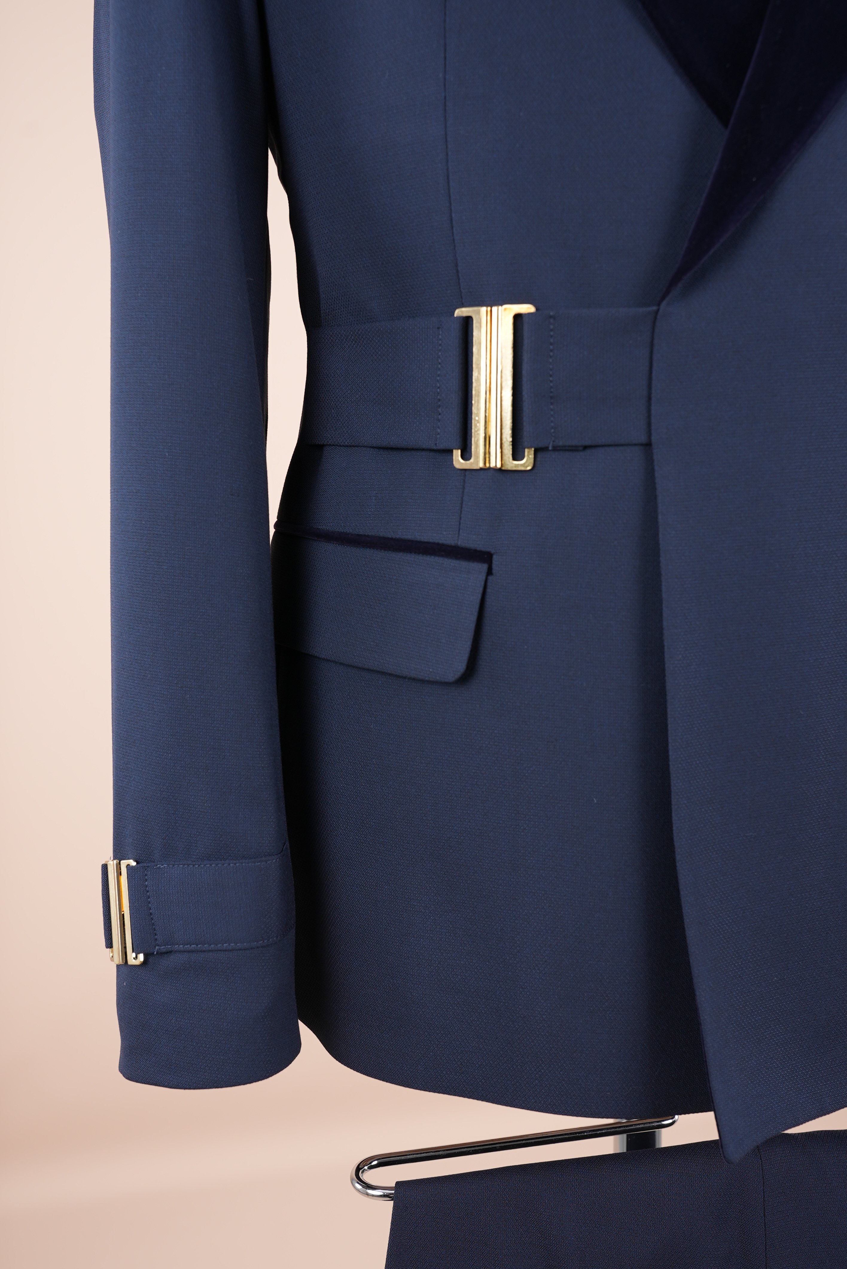Premium Erkek Tokalı Kruvaze Damatlık Slim fit İtalyan Stil Ceket Pantolon Papyon - Lacivert