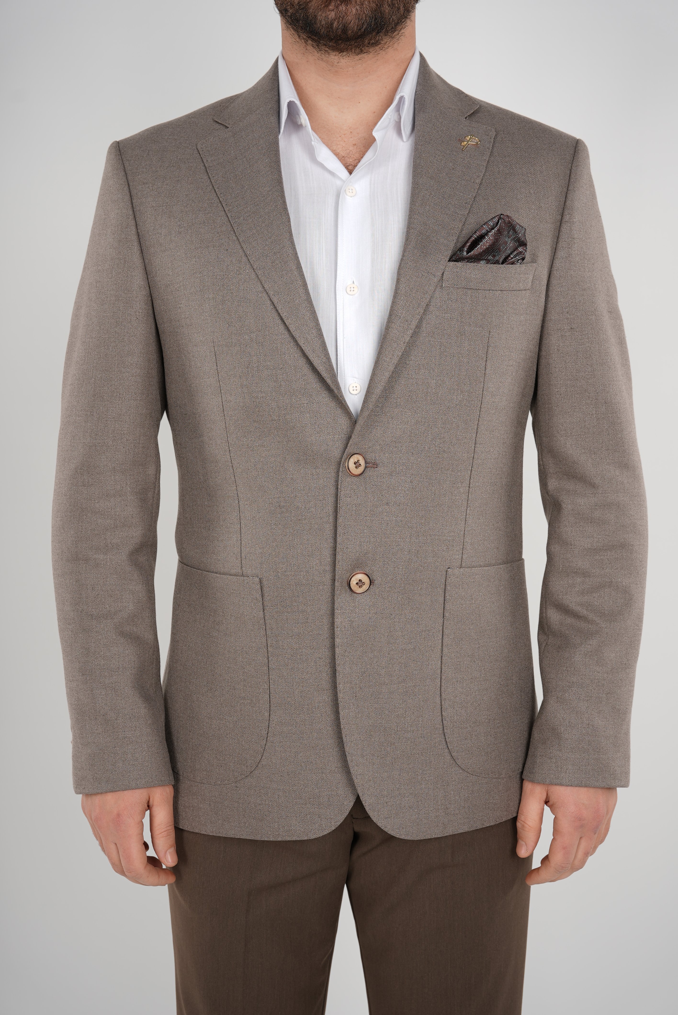 Premium İtalyan Stil Slim Fit Erkek Punto Dikişli Torba Cepli Yarım Astarlı Ceket-Sütlü Kahve