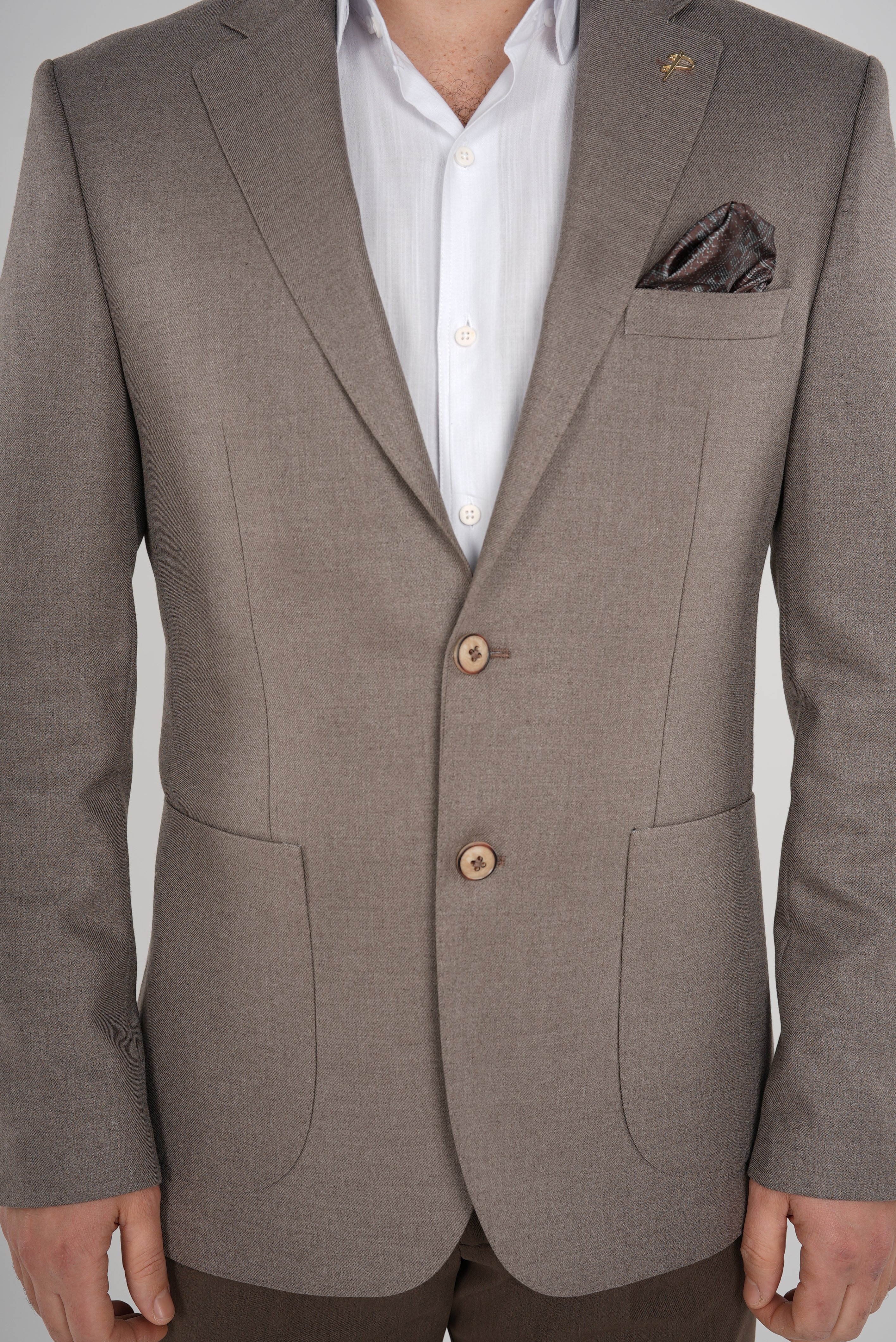 Premium İtalyan Stil Slim Fit Erkek Punto Dikişli Torba Cepli Yarım Astarlı Ceket-Sütlü Kahve