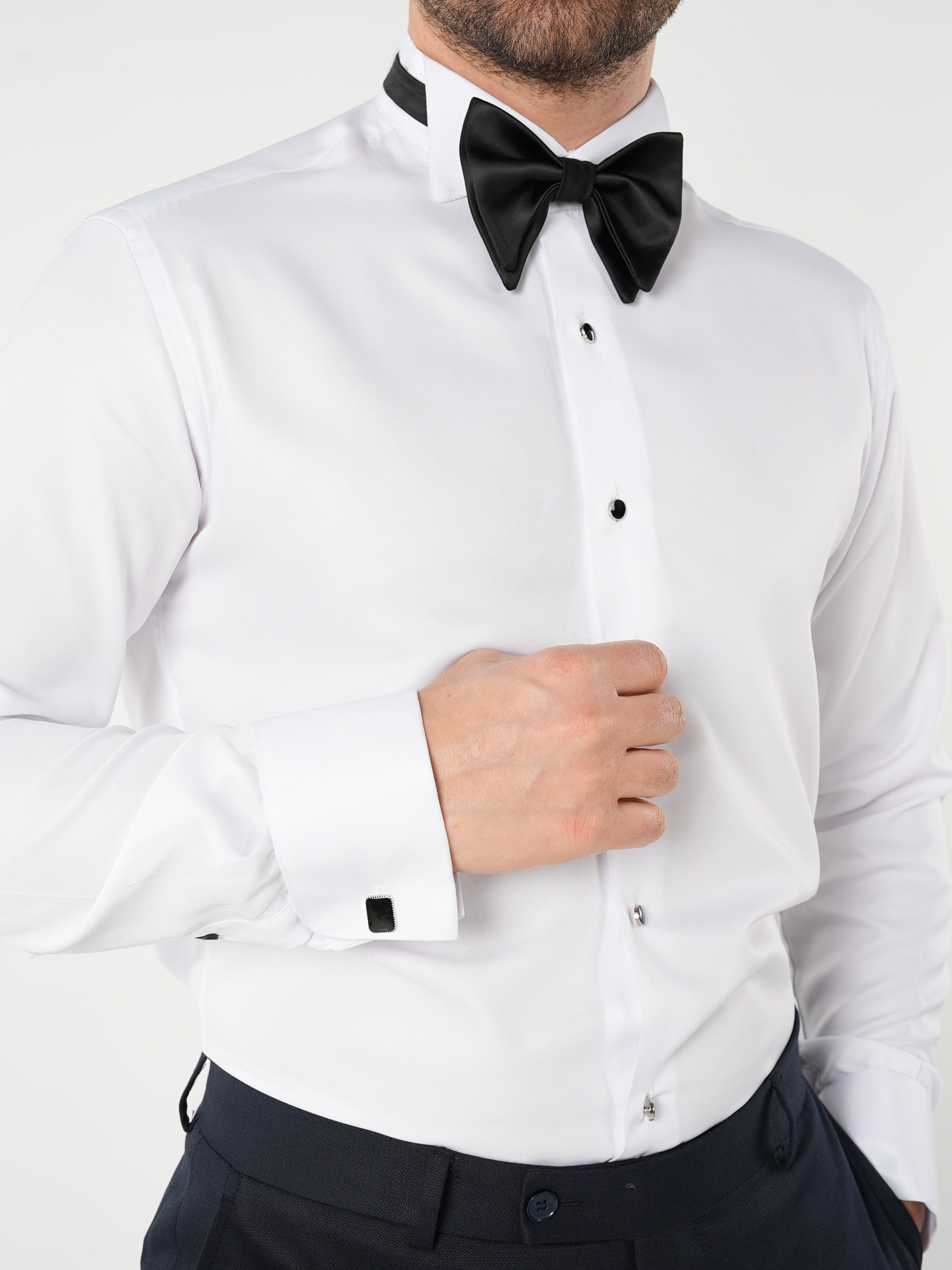 Slim Fit Damatlık Gömlek-Beyaz