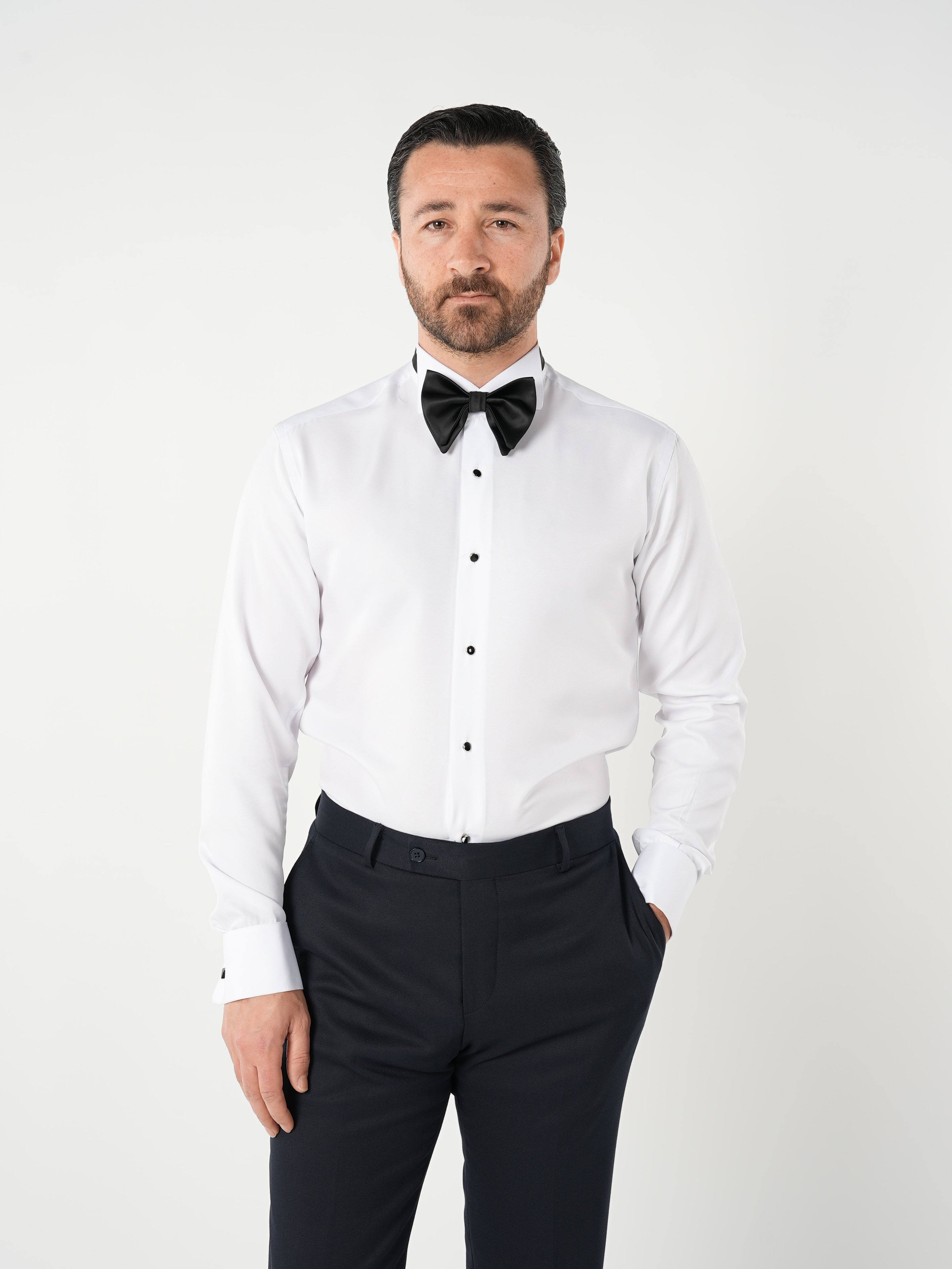 Slim Fit Damatlık Gömlek-Beyaz