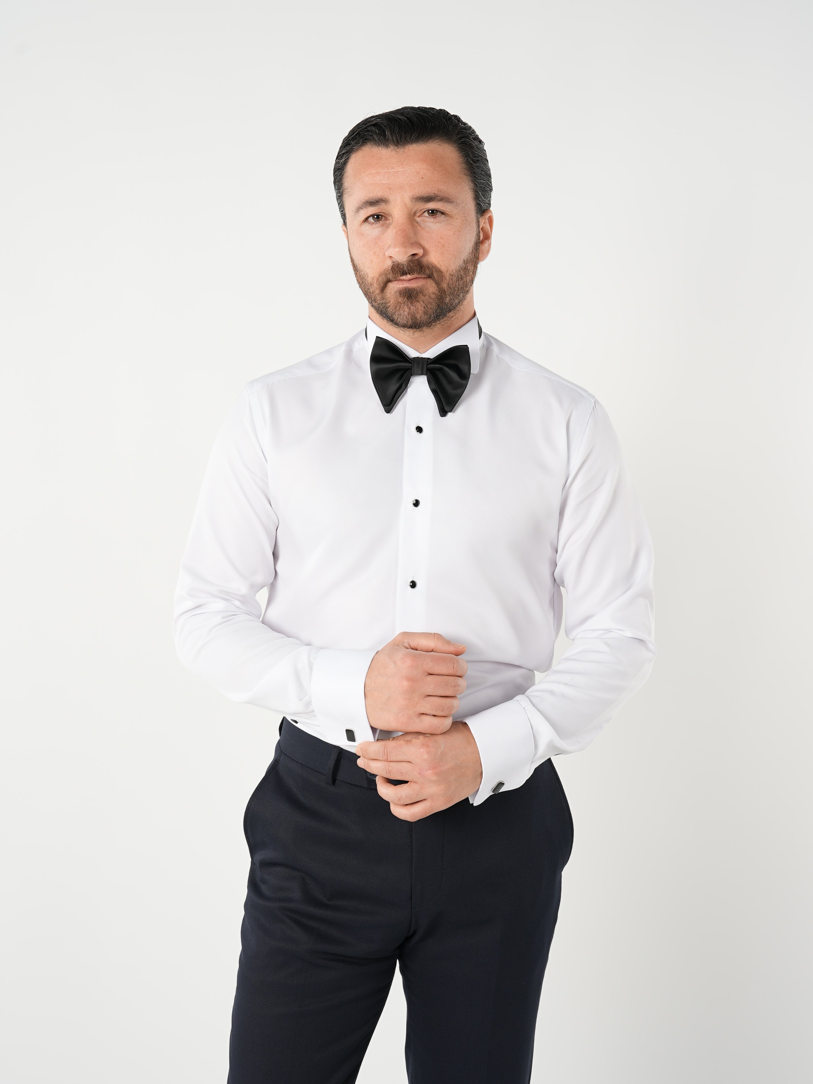 Slim Fit Damatlık Gömlek-Beyaz