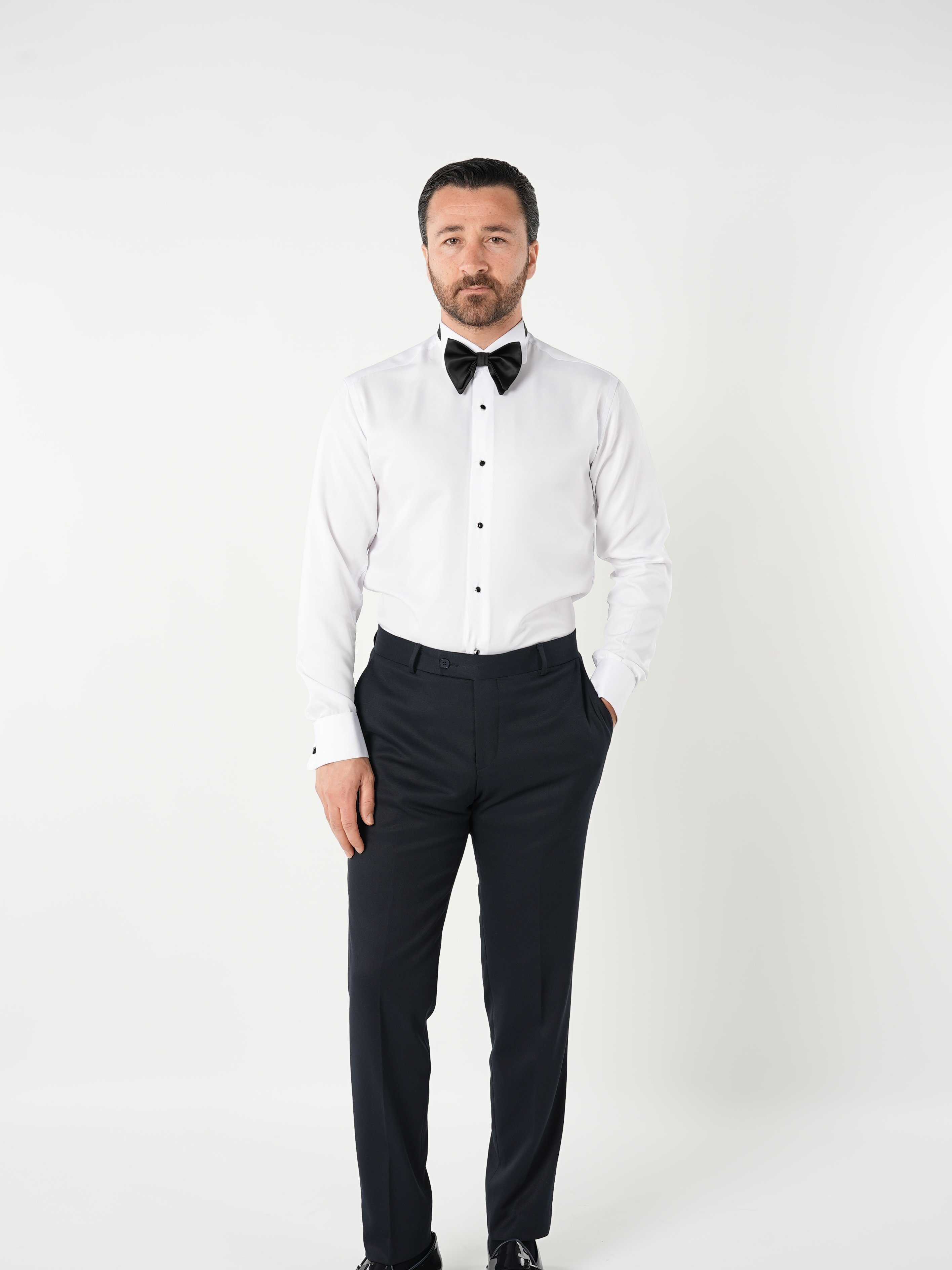 Slim Fit Damatlık Gömlek-Beyaz