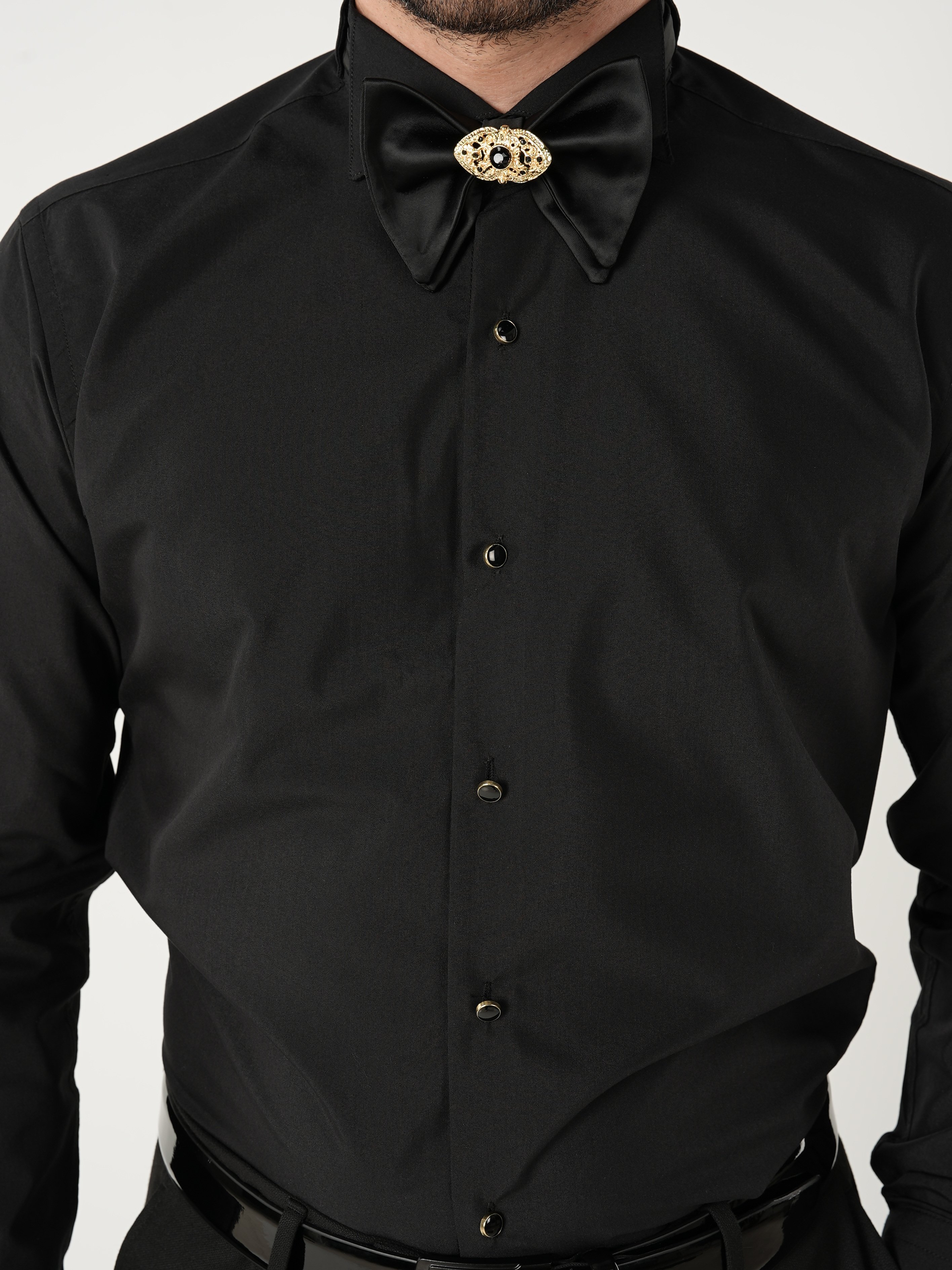 Slim Fit Damatlık Gömlek-Siyah