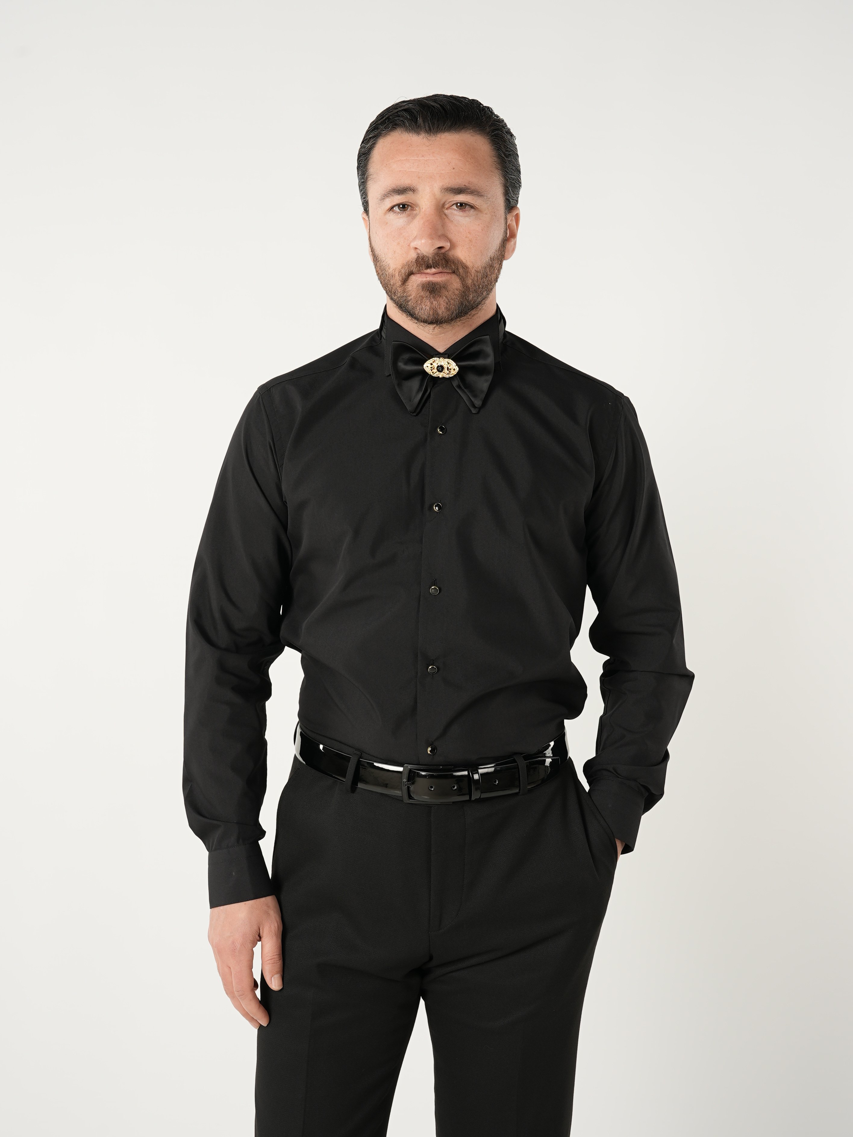 Slim Fit Damatlık Gömlek-Siyah