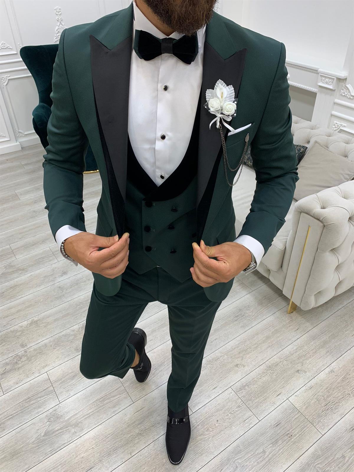 Slim Fit Damatlık Smokin - Yeşil
