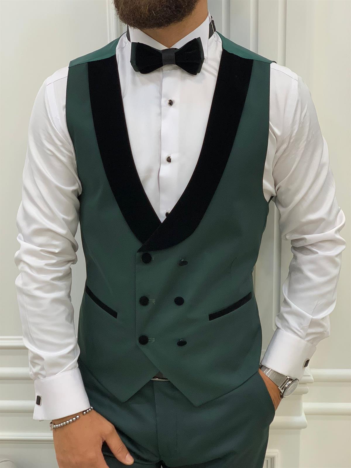Slim Fit Damatlık Smokin - Yeşil