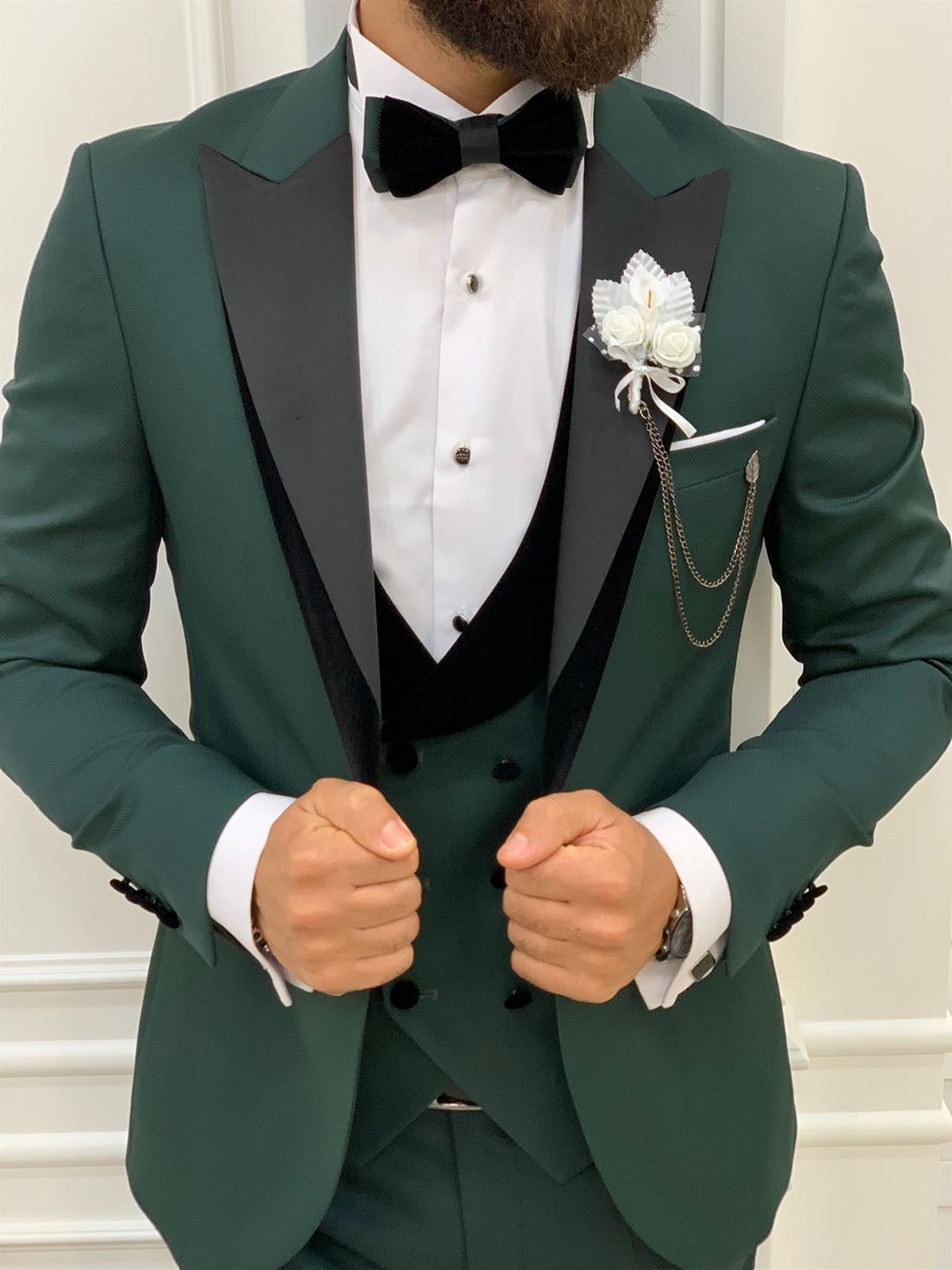 Slim Fit Damatlık Smokin - Yeşil