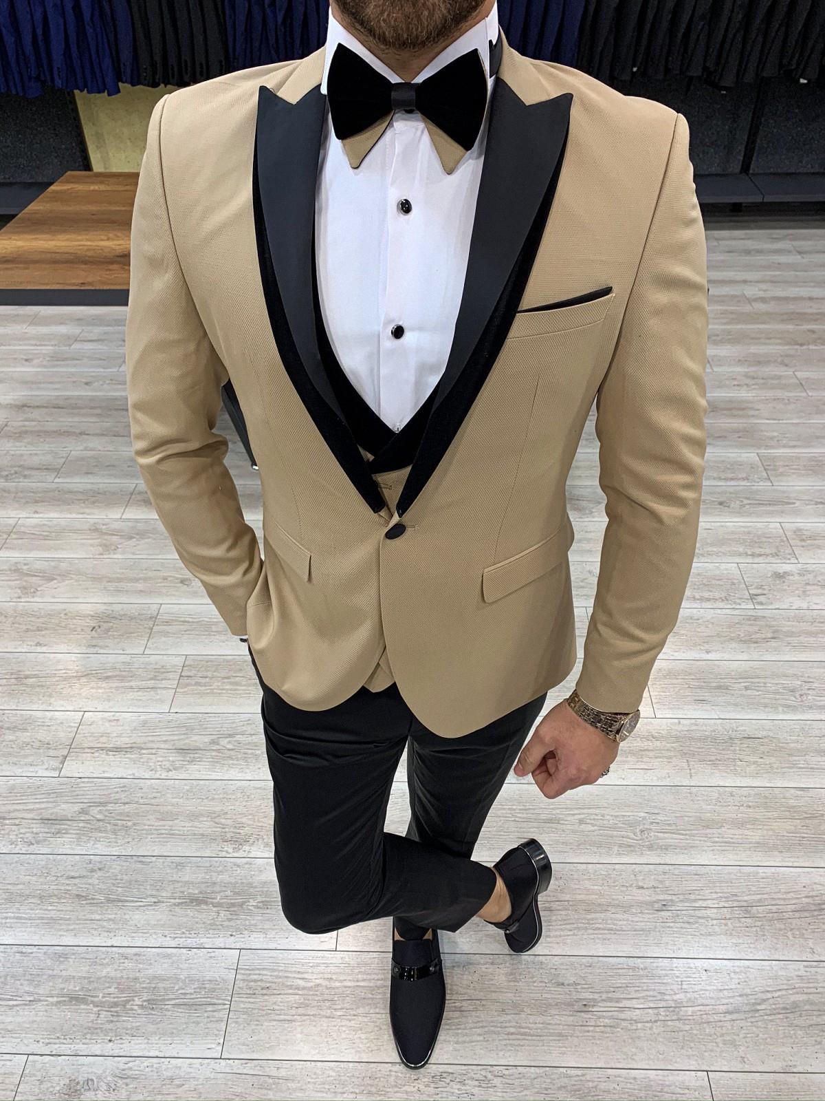 Slim Fit Kırlangıç Yaka Damatlık - Krem