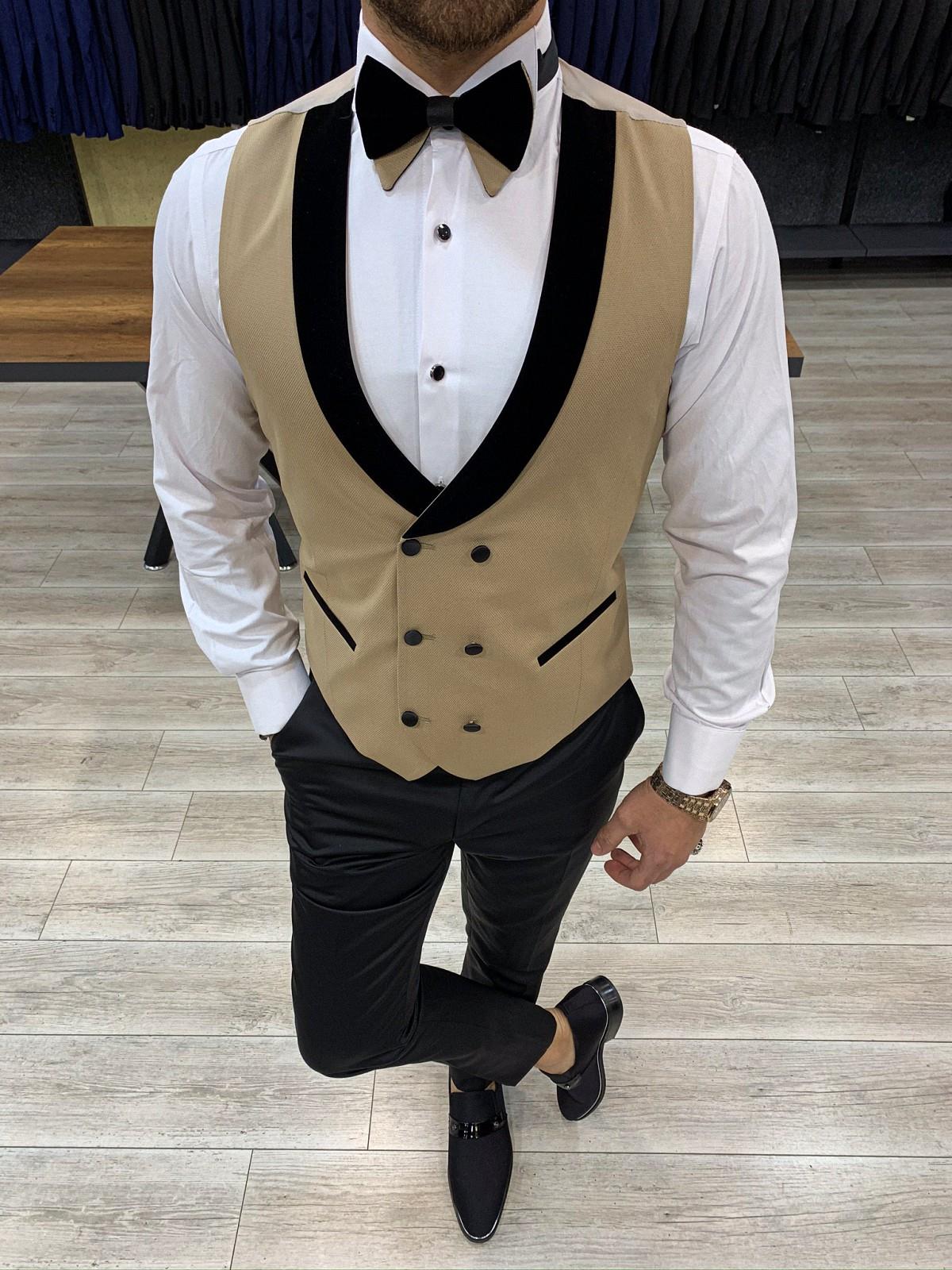 Slim Fit Kırlangıç Yaka Damatlık - Krem