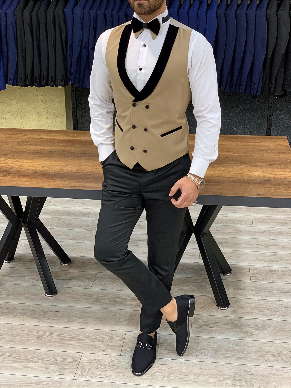 Slim Fit Kırlangıç Yaka Damatlık - Krem