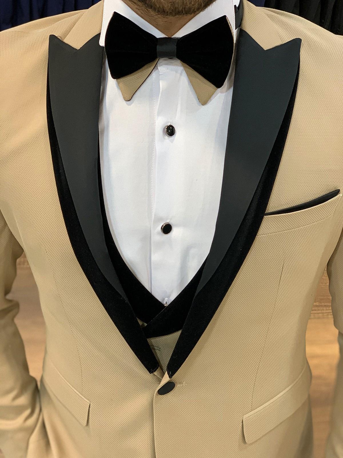Slim Fit Kırlangıç Yaka Damatlık - Krem