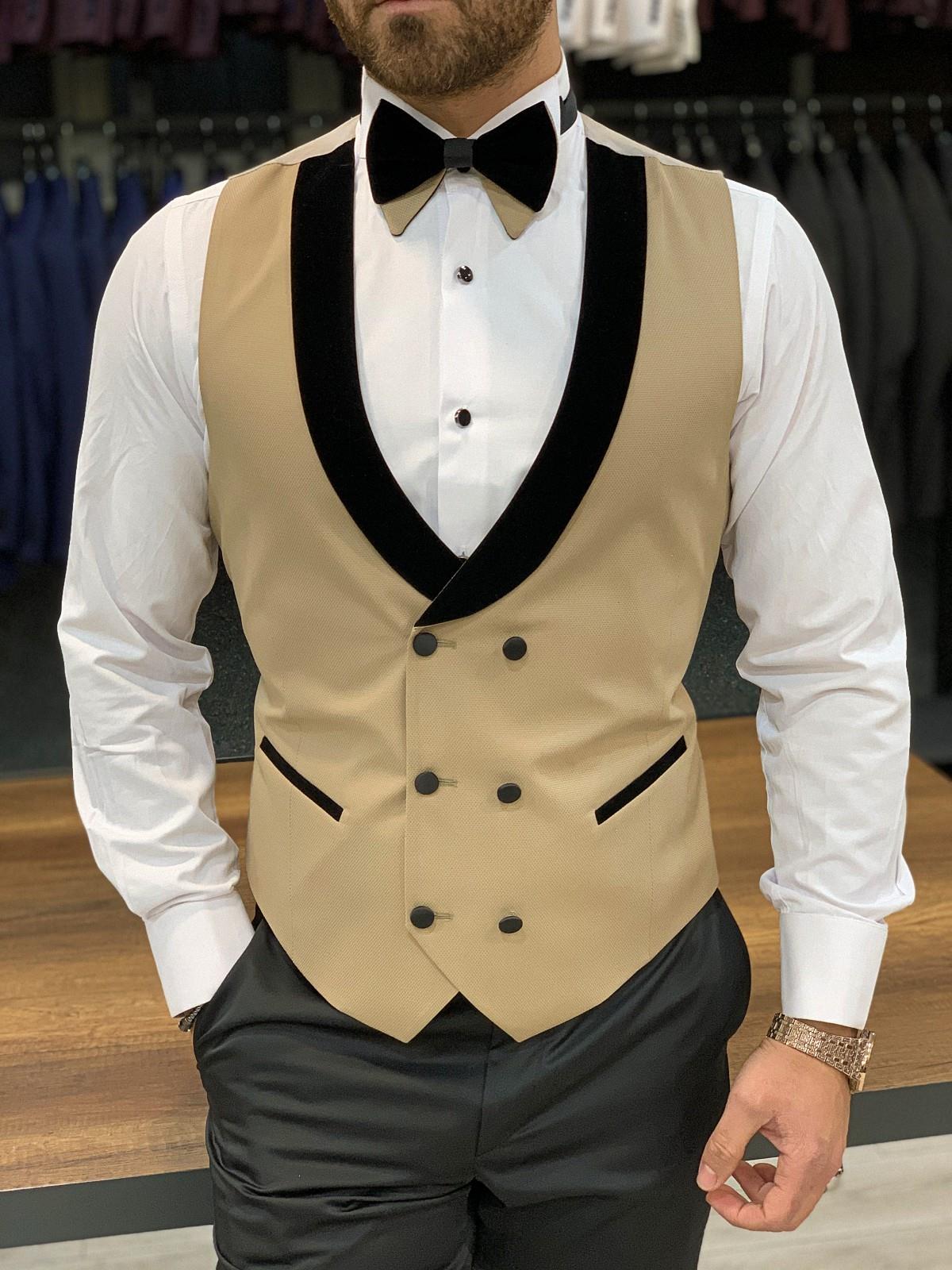 Slim Fit Kırlangıç Yaka Damatlık - Krem