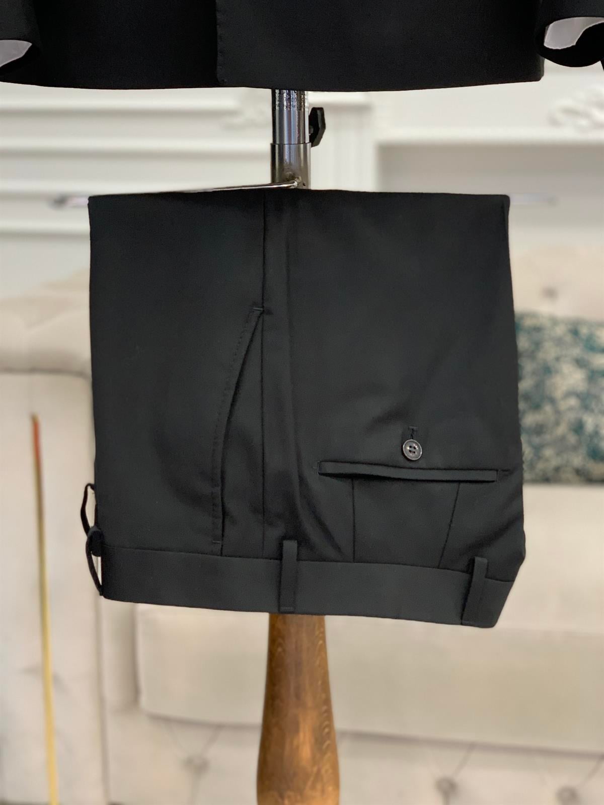 Slim Fit Kruvaze Takım Elbise  Ceket Pantolon - Siyah