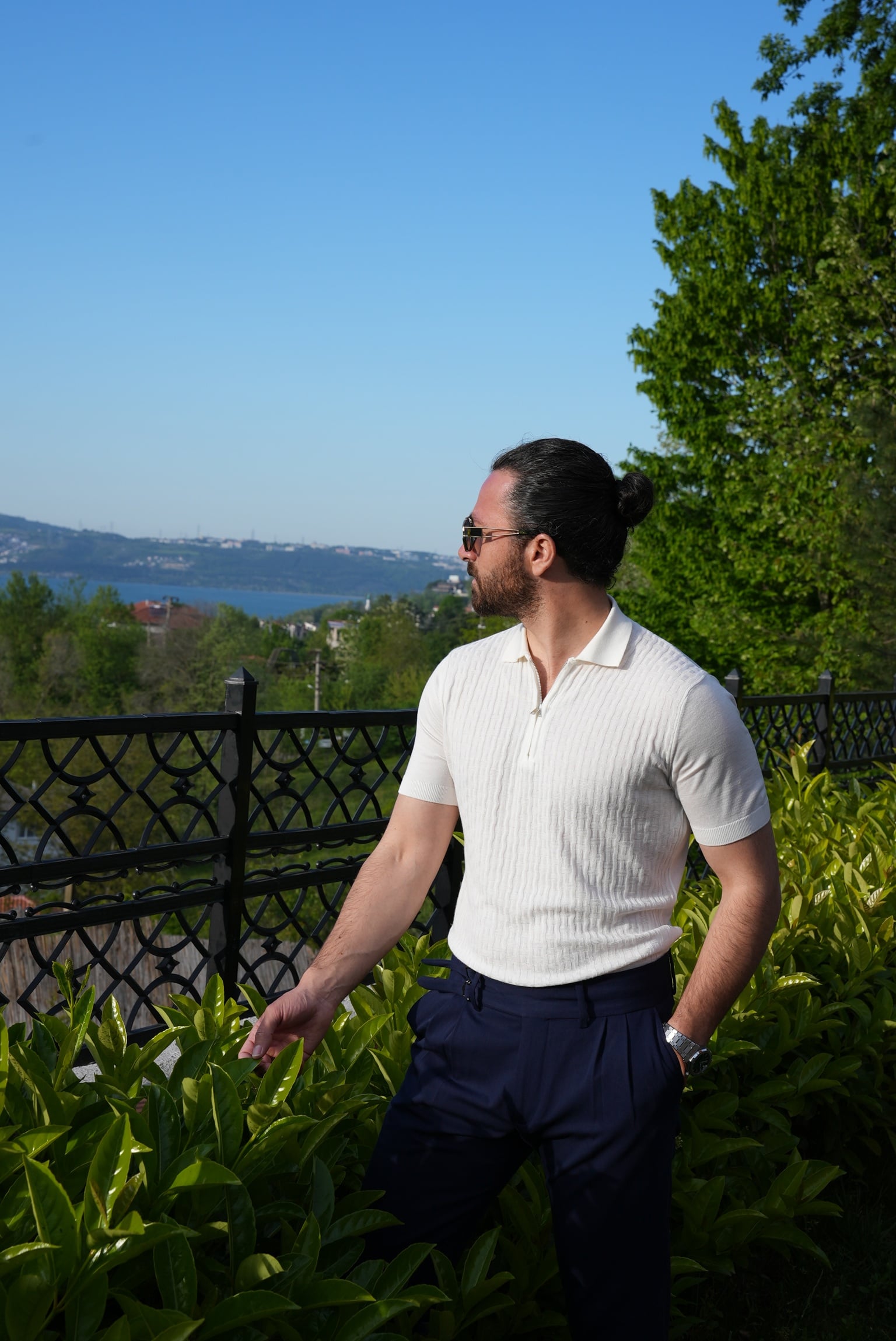 Slim Fit  Spor Polo Yaka Fermuarlı  Erkek Tişört - Beyaz