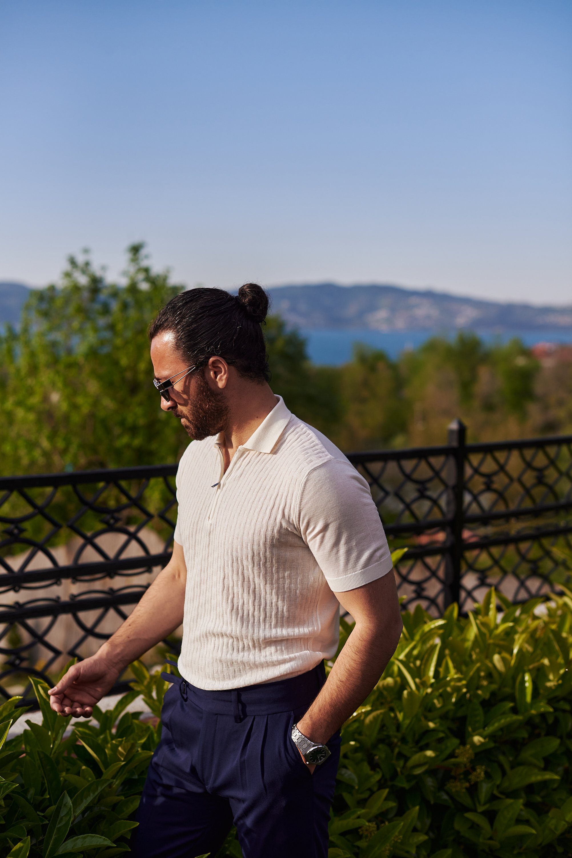 Slim Fit  Spor Polo Yaka Fermuarlı  Erkek Tişört - Beyaz