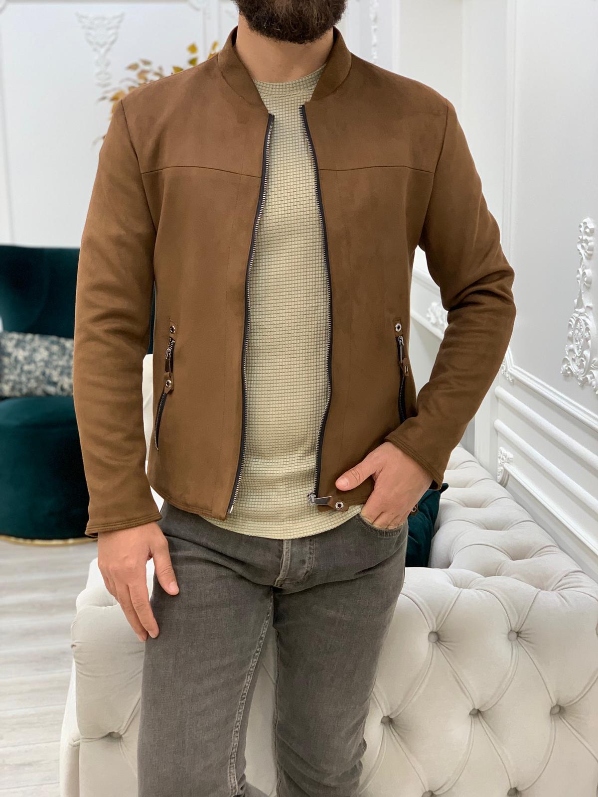 Slim Fit Süet Mont - Acı Kahve