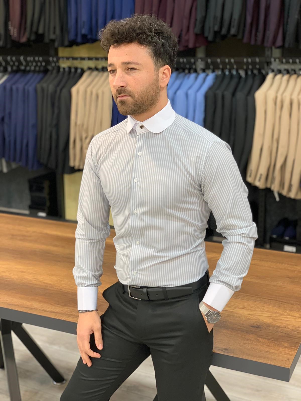 Slimfit Bebe Yaka Gömlek - Gri