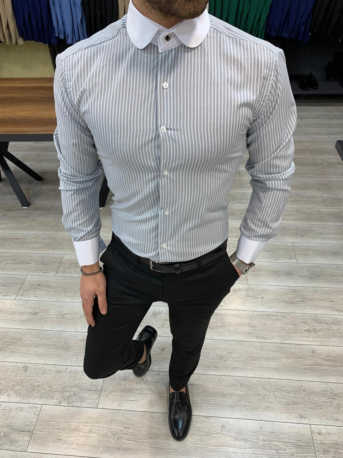 Slimfit Bebe Yaka Gömlek - Gri