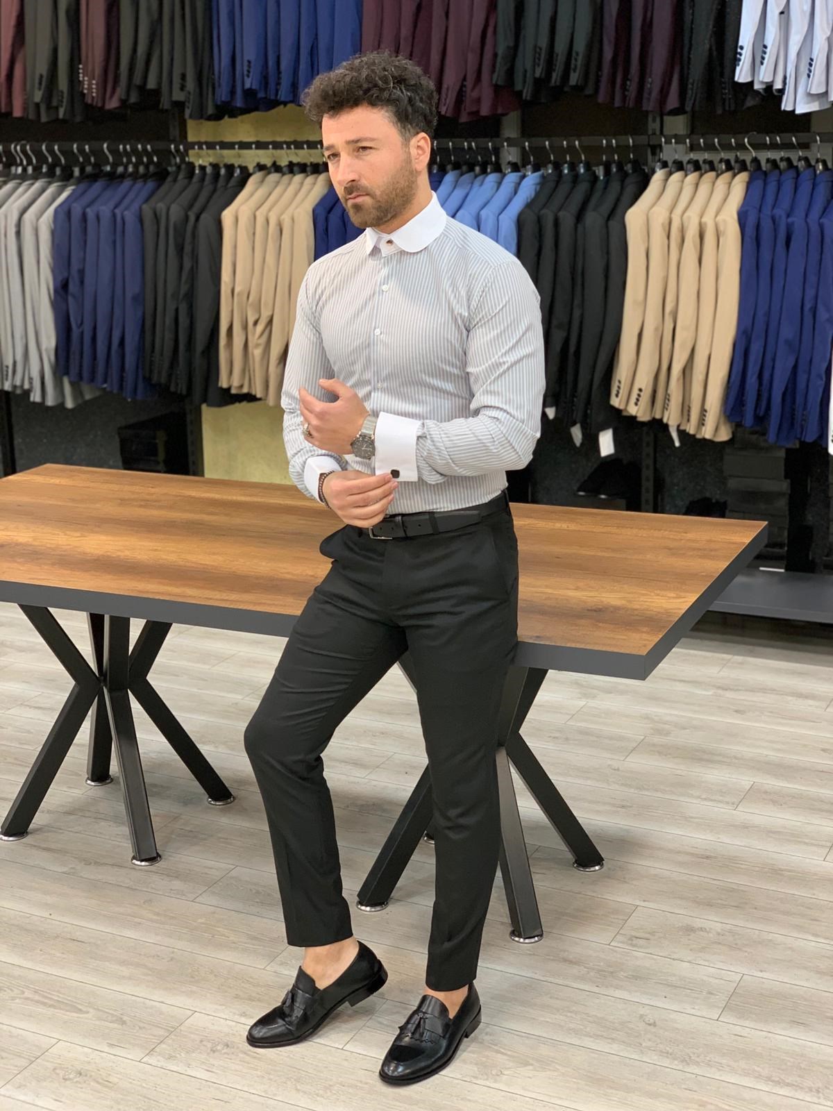 Slimfit Bebe Yaka Gömlek - Gri