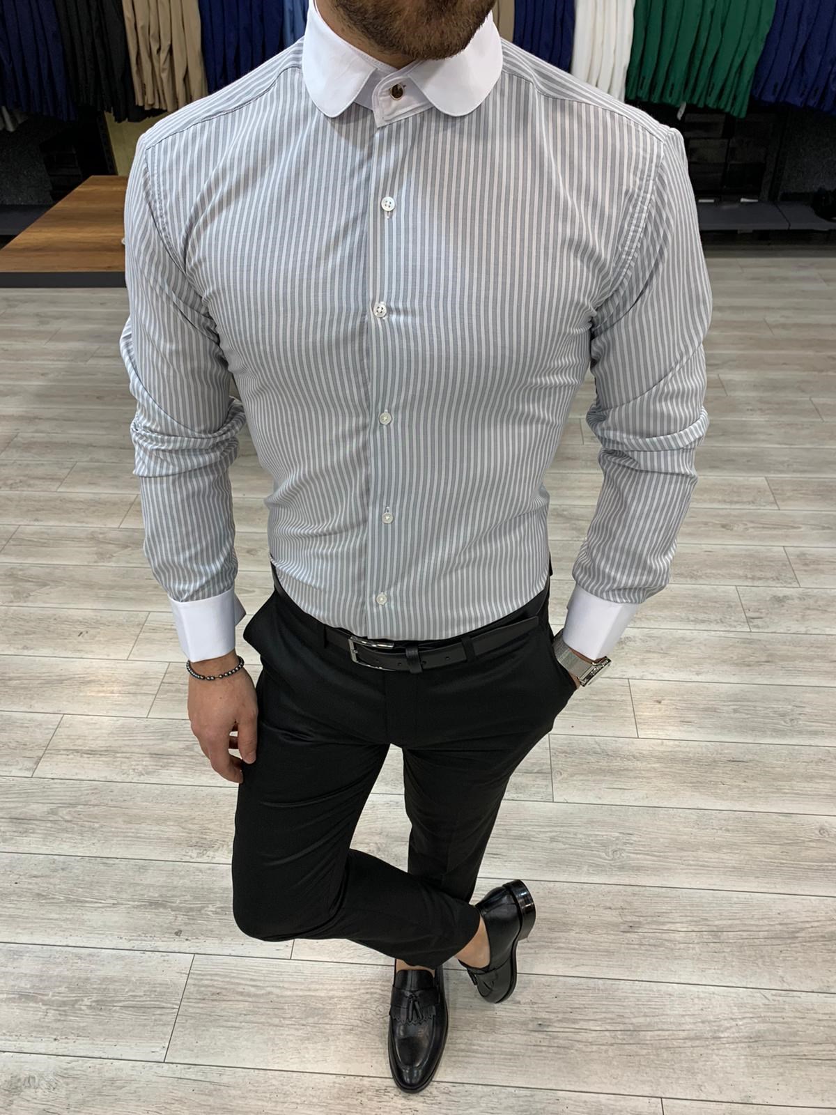 Slimfit Bebe Yaka Gömlek - Gri